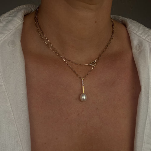 Pearl and Diamond Bar Pendant