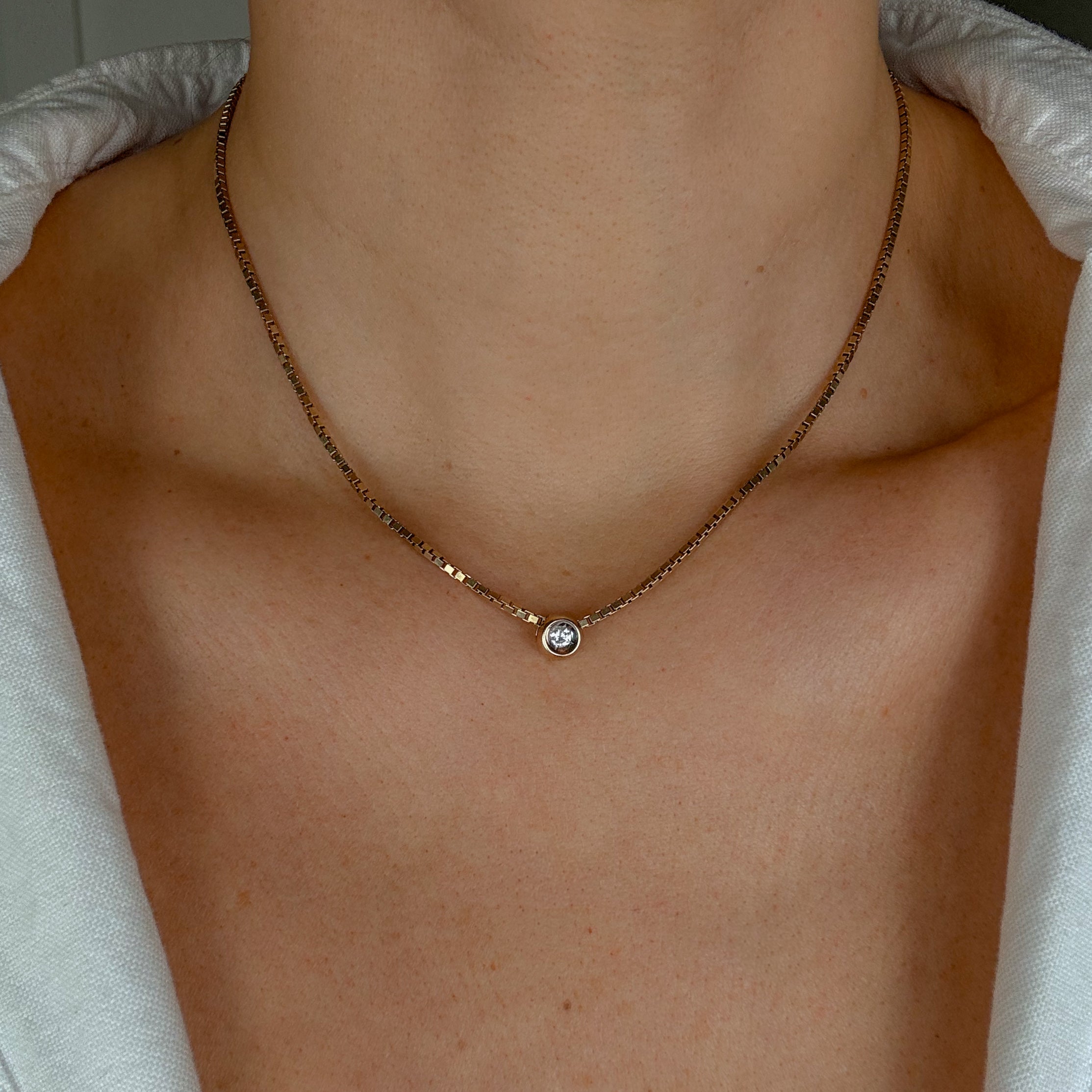 16" Diamond Box Link Chain Necklace
