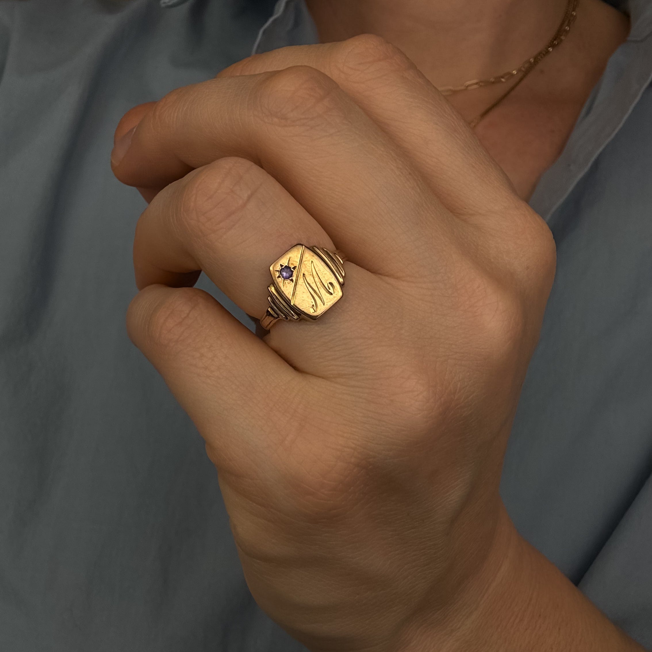 'M' Sapphire Signet Ring