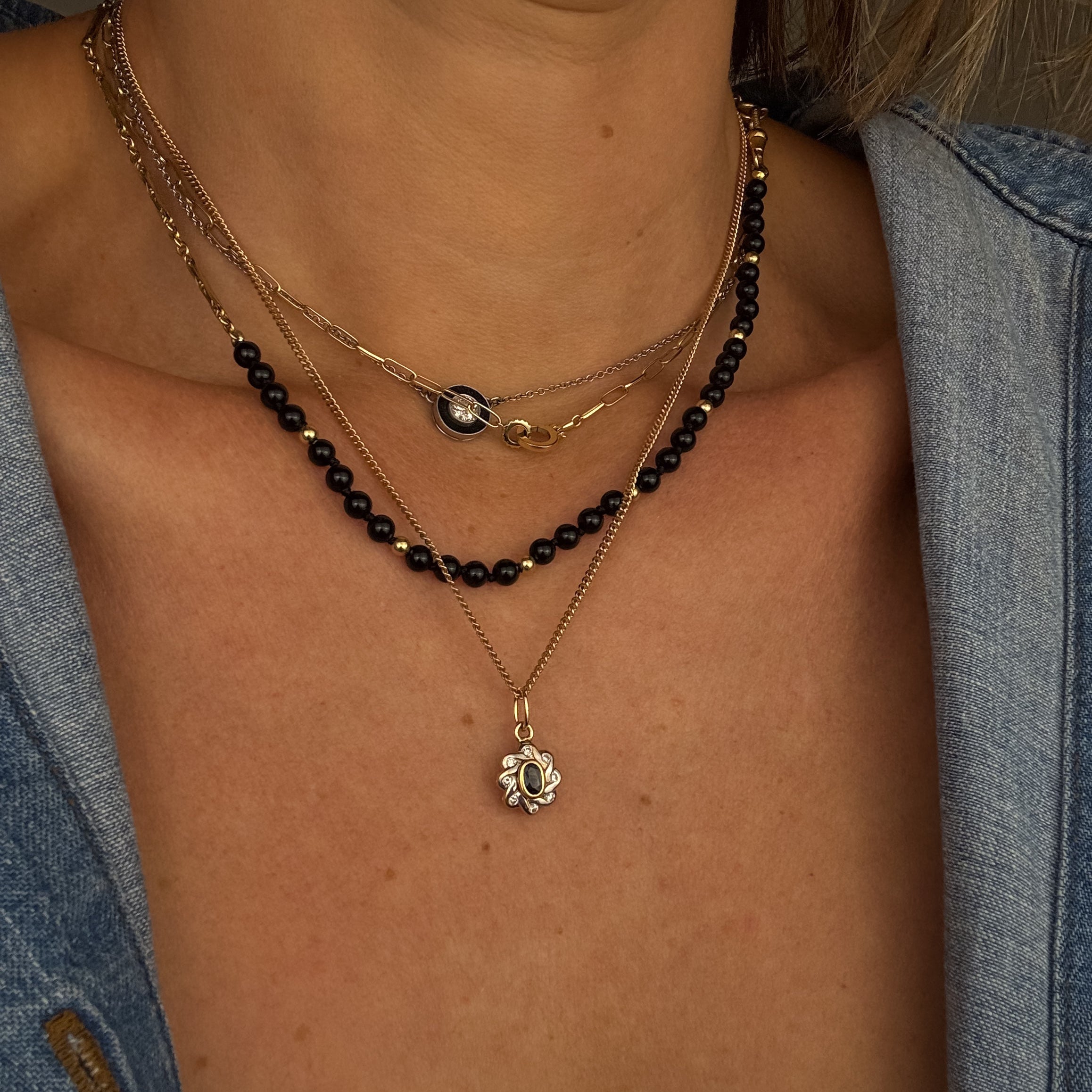 Diamond and Sapphire Flower Pendant