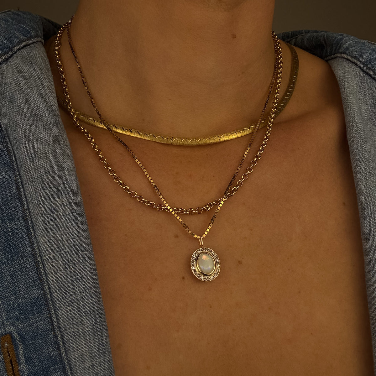 Opal Diamond Halo Pendant