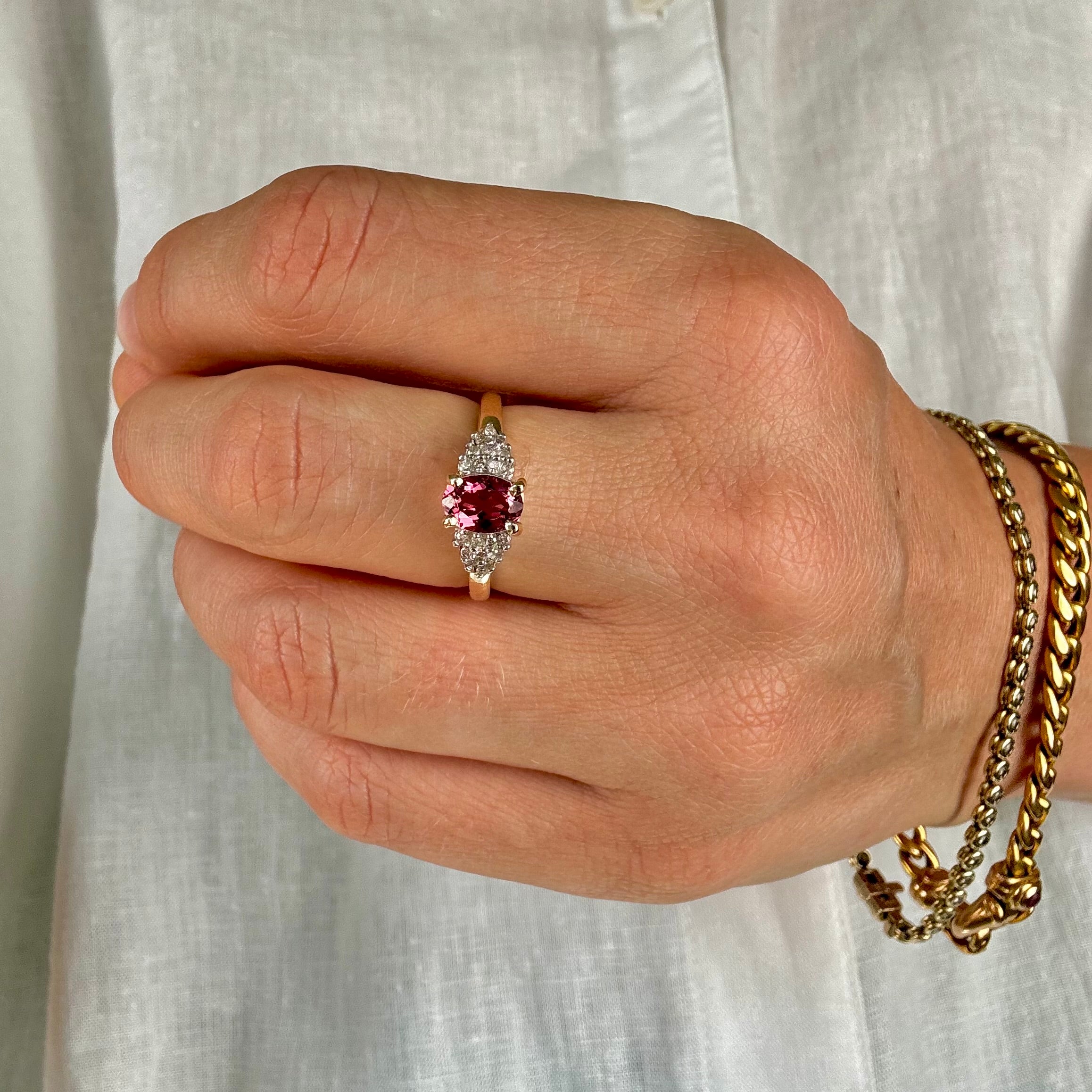 Pink Tourmaline Ring with Diamond Shoulders