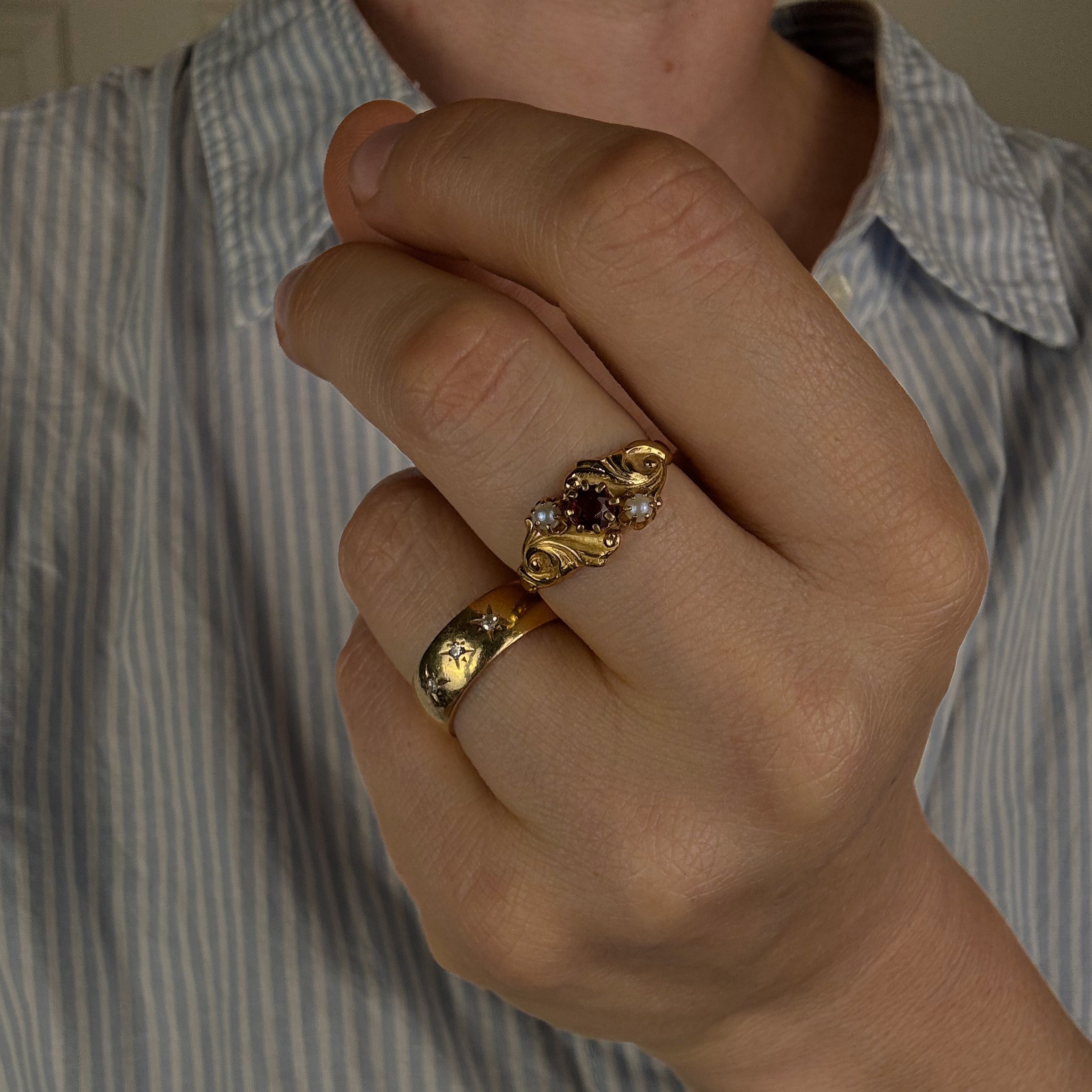 Antique Garnet and Pearl Ring
