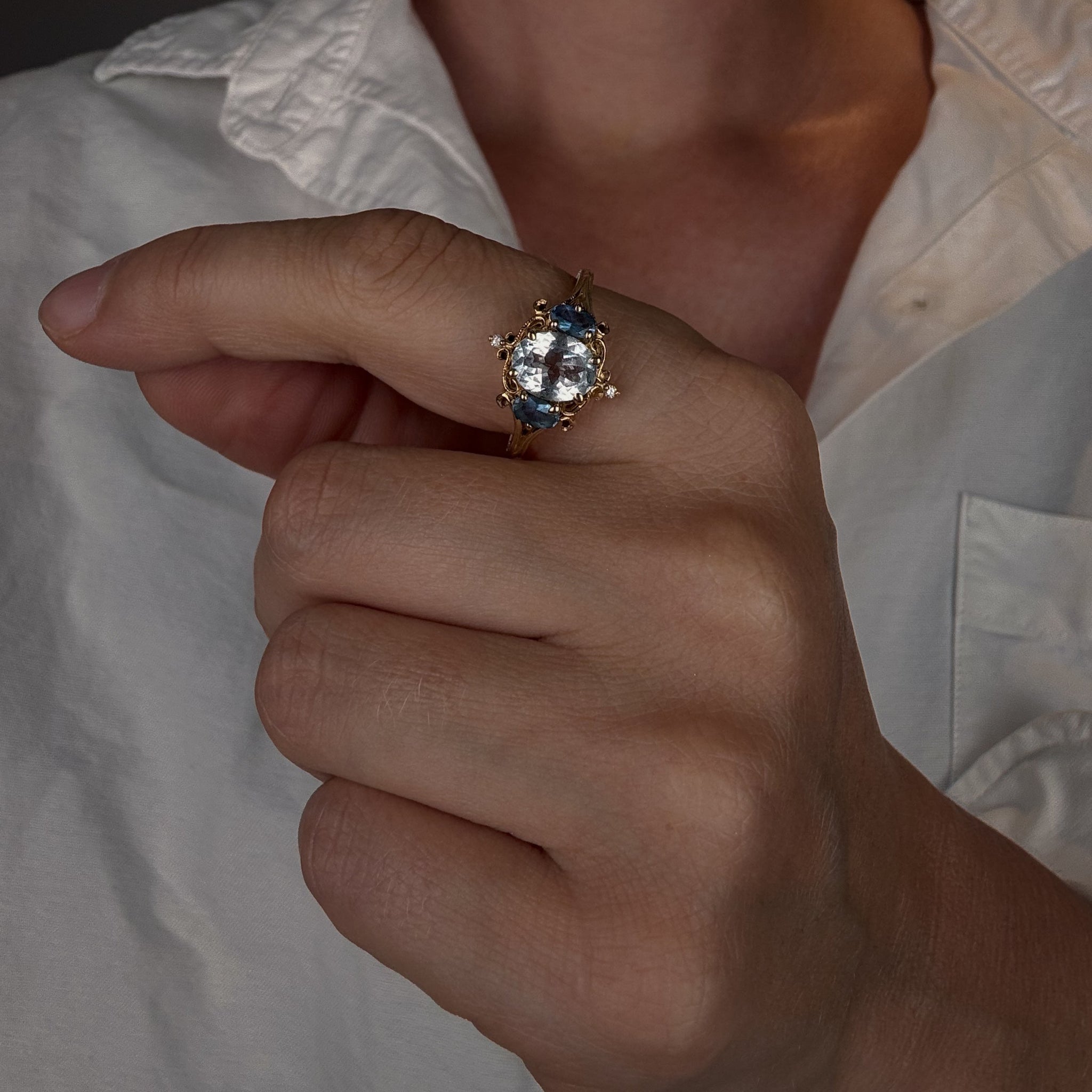 Ornate Blue Gradient Trilogy Ring