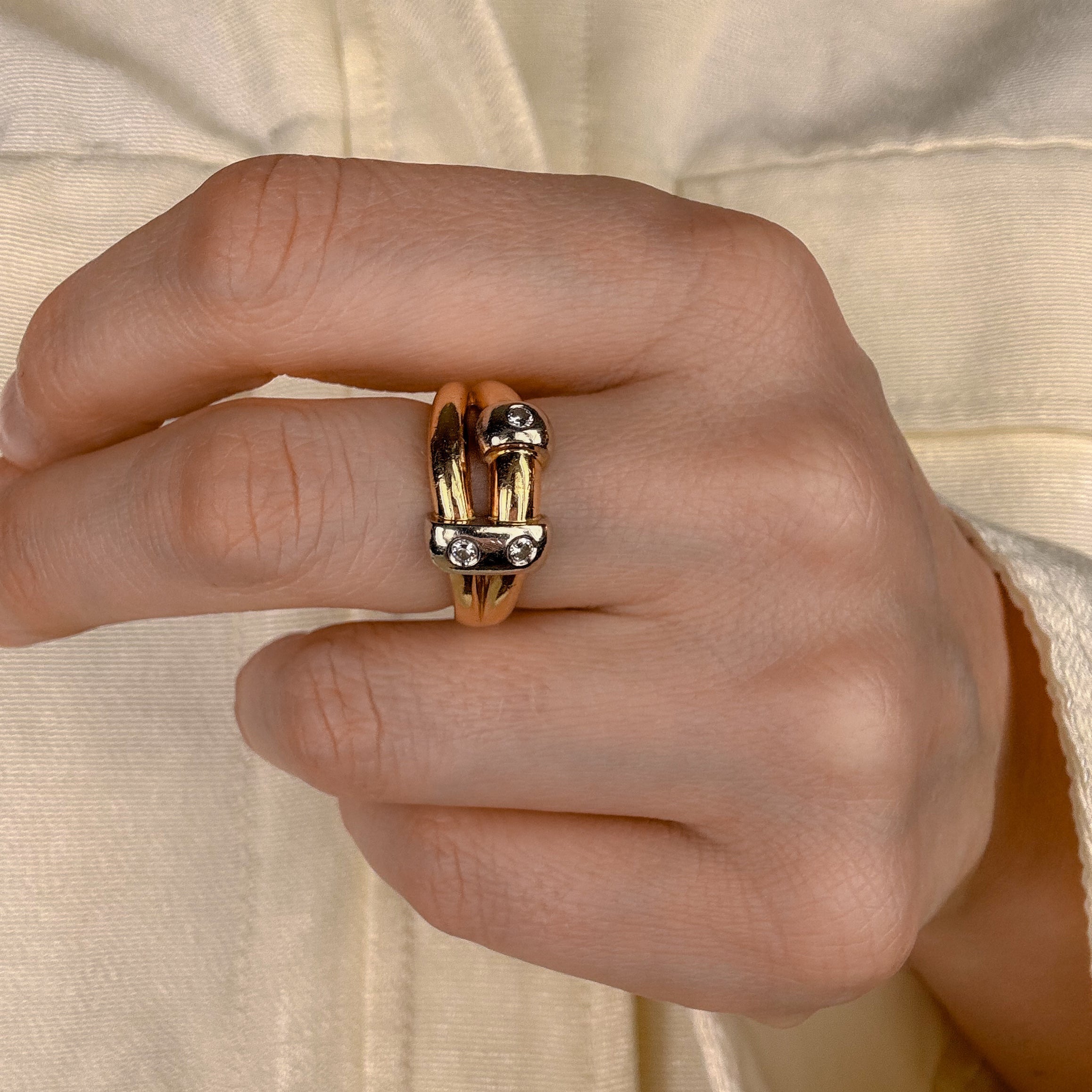 Chunky Diamond Bypass Gold Ring
