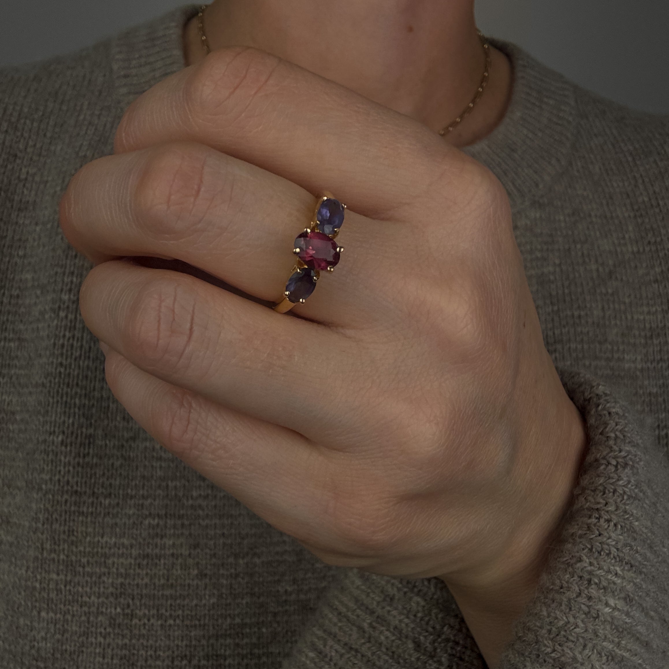 Amethyst & Rhodolite Garnet Trilogy Ring