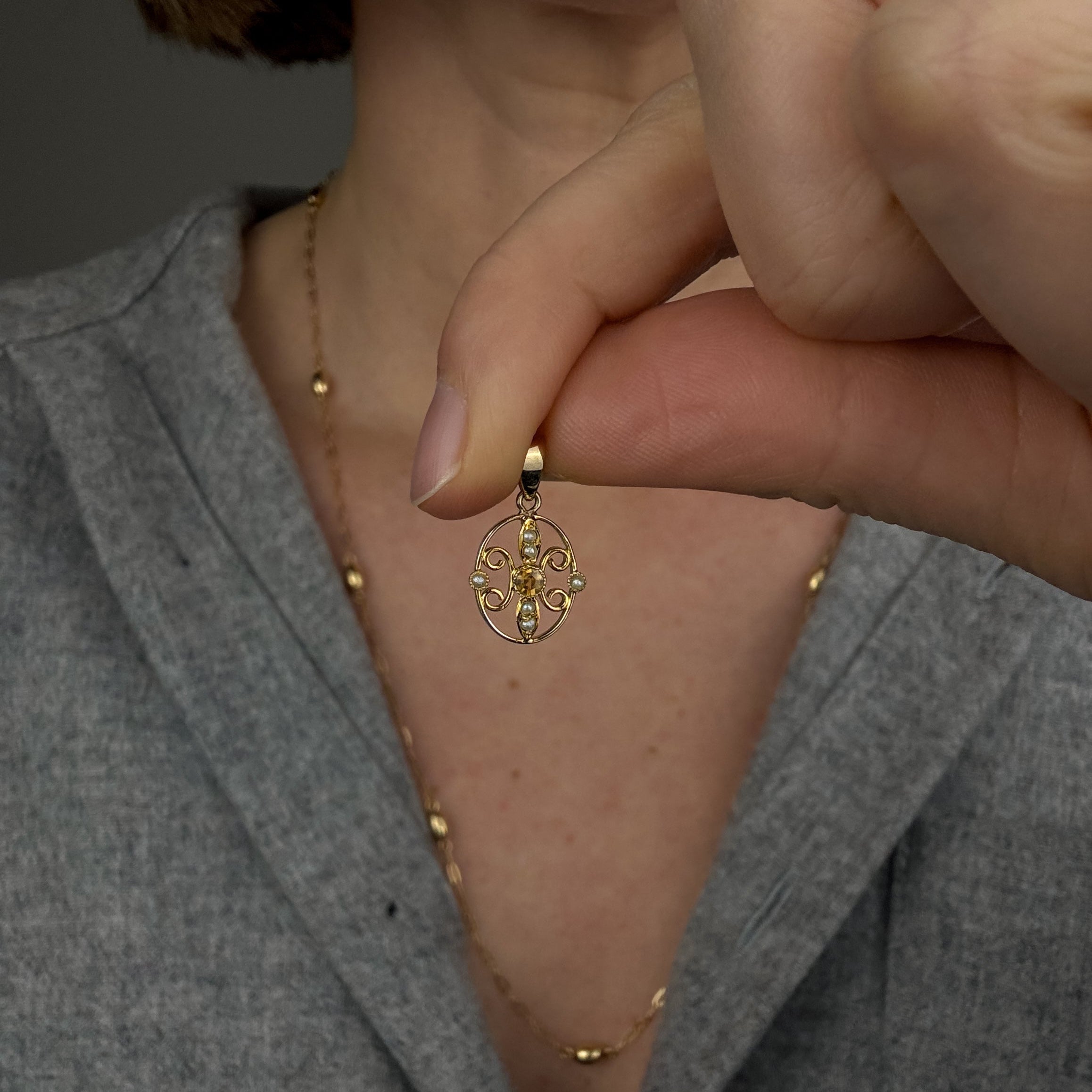 Antique Pearl Filigree Pendant