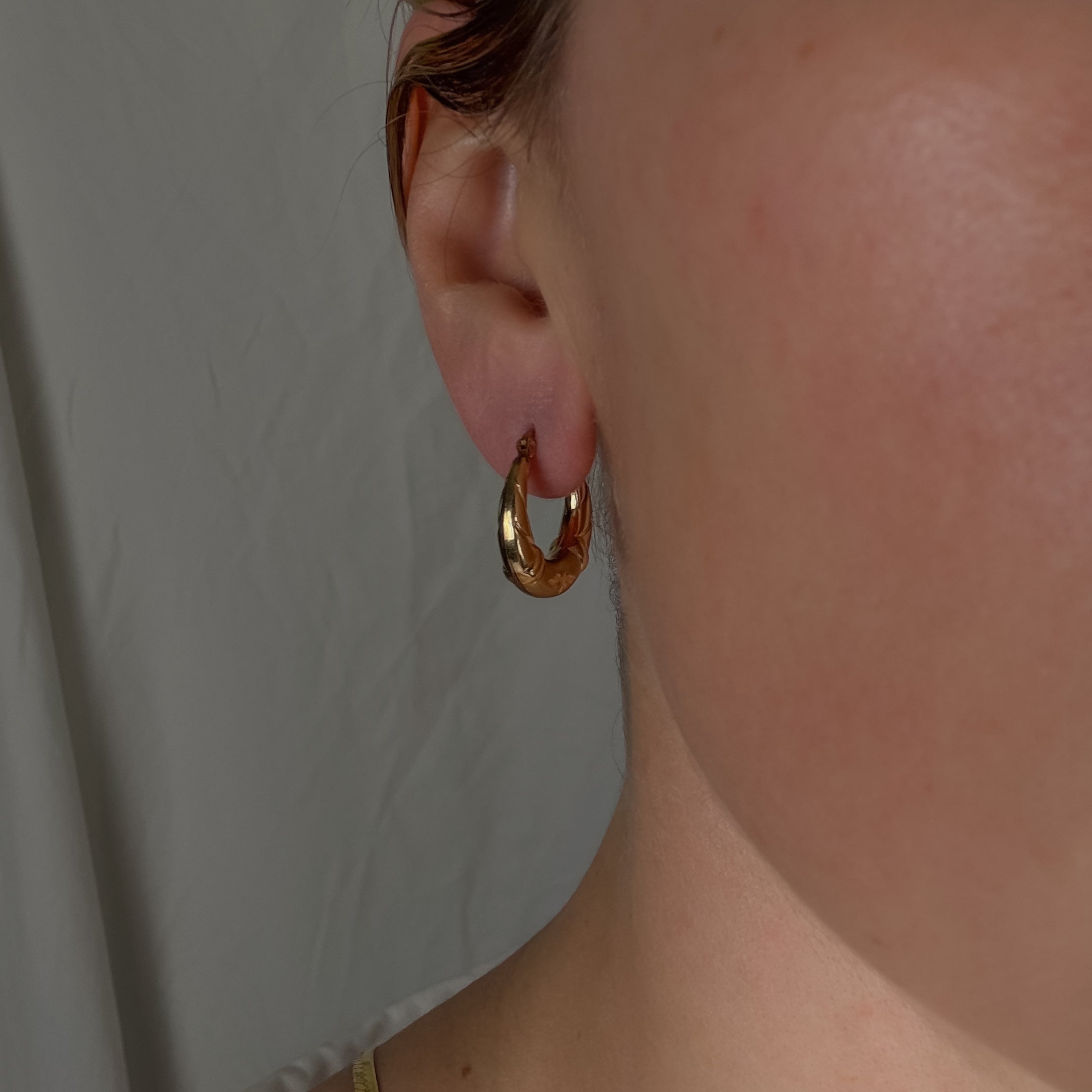 21.1 mm Diamond Etched Star Gold Hoops