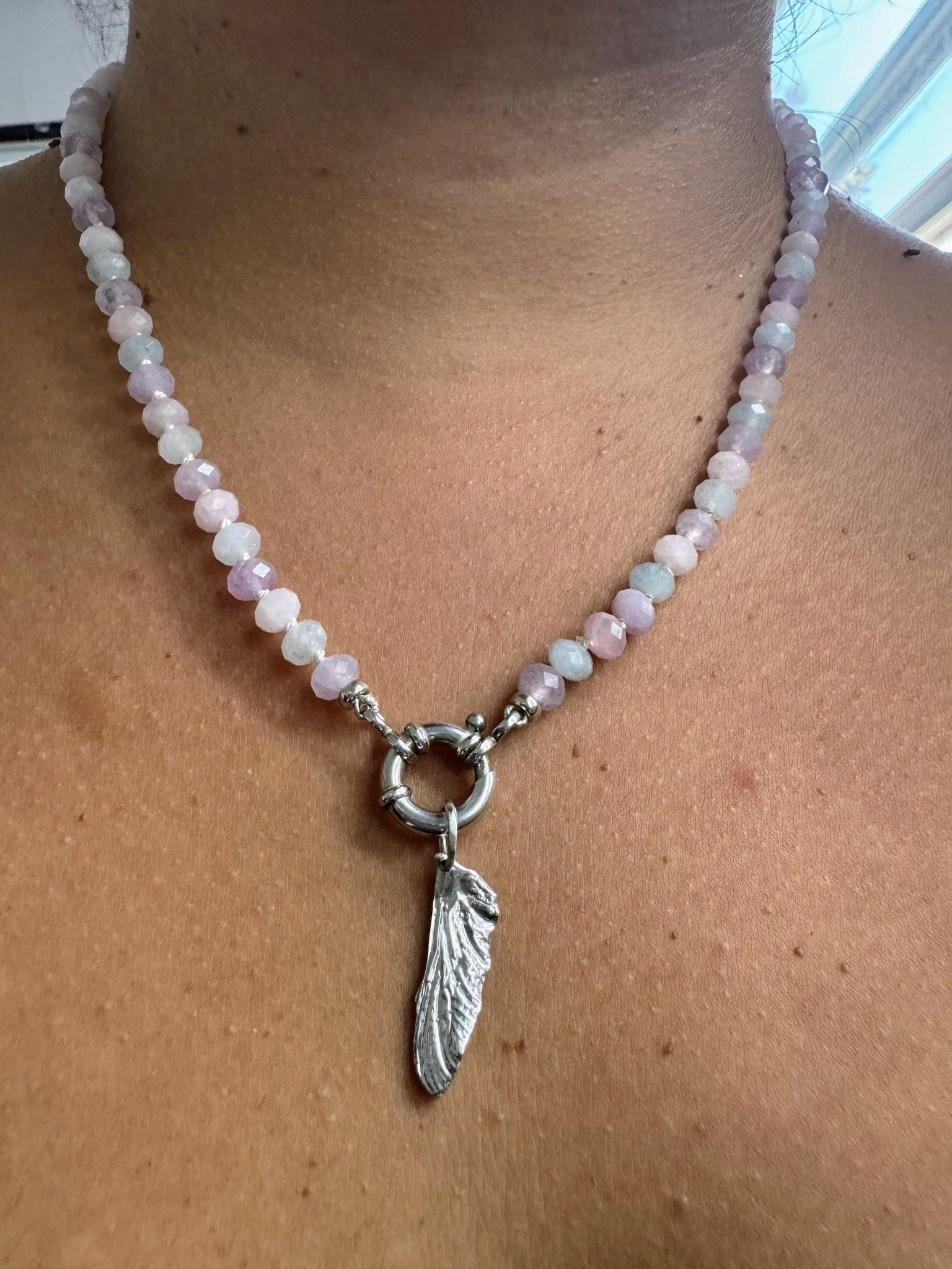 Quartz, Amethyst and Aquamarine necklace