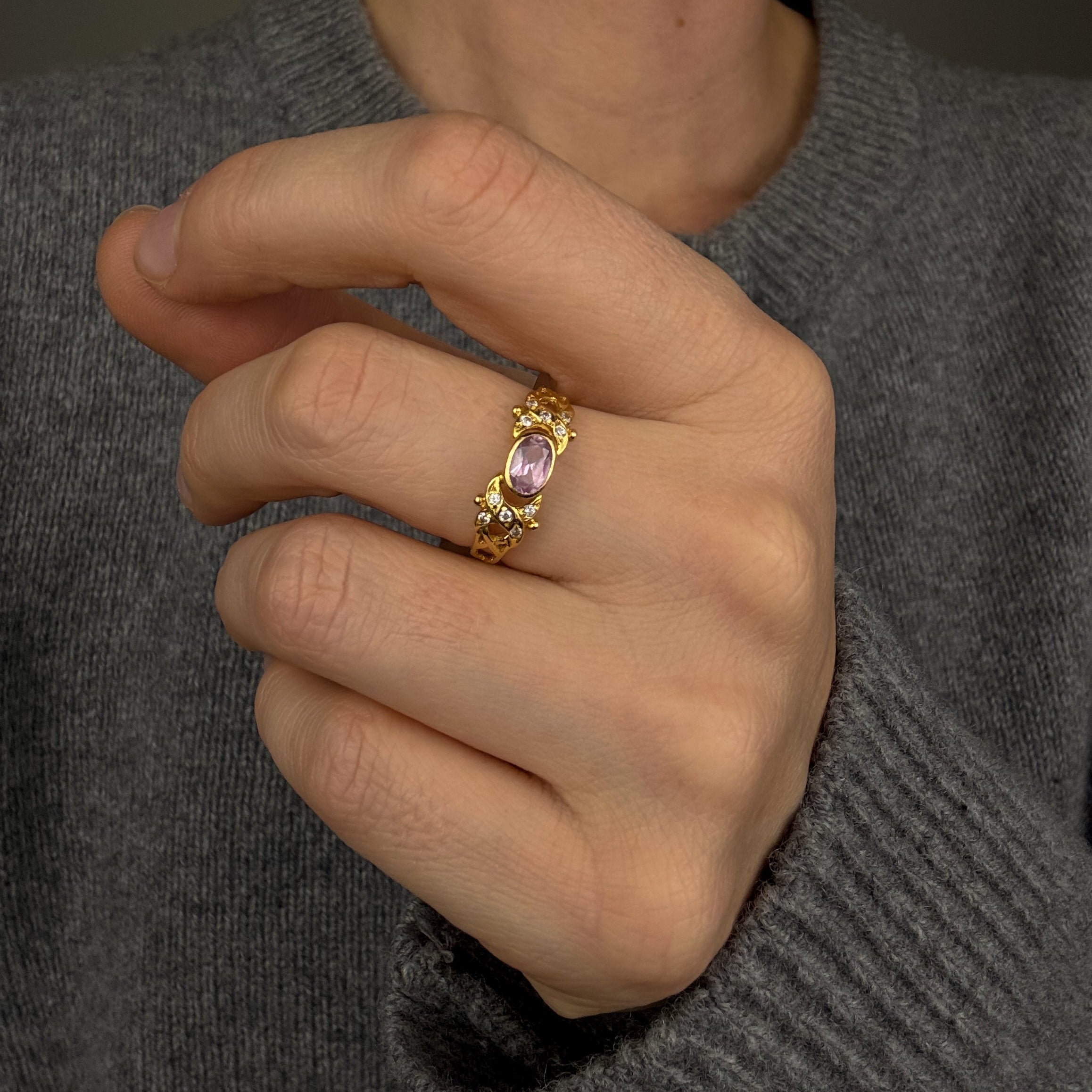 Kunzite and Diamond Ring