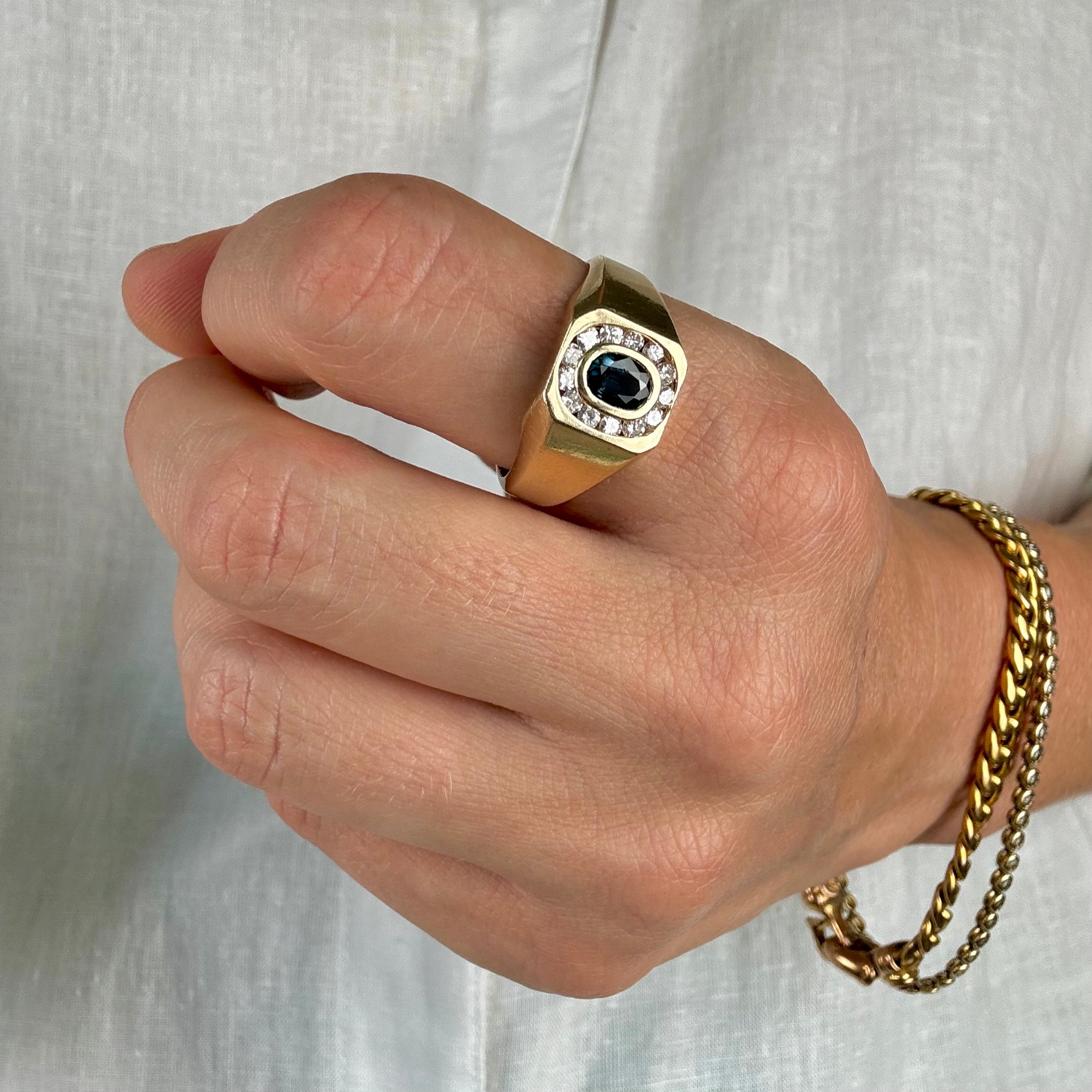 vintage Sapphire and Diamond Signet Ring