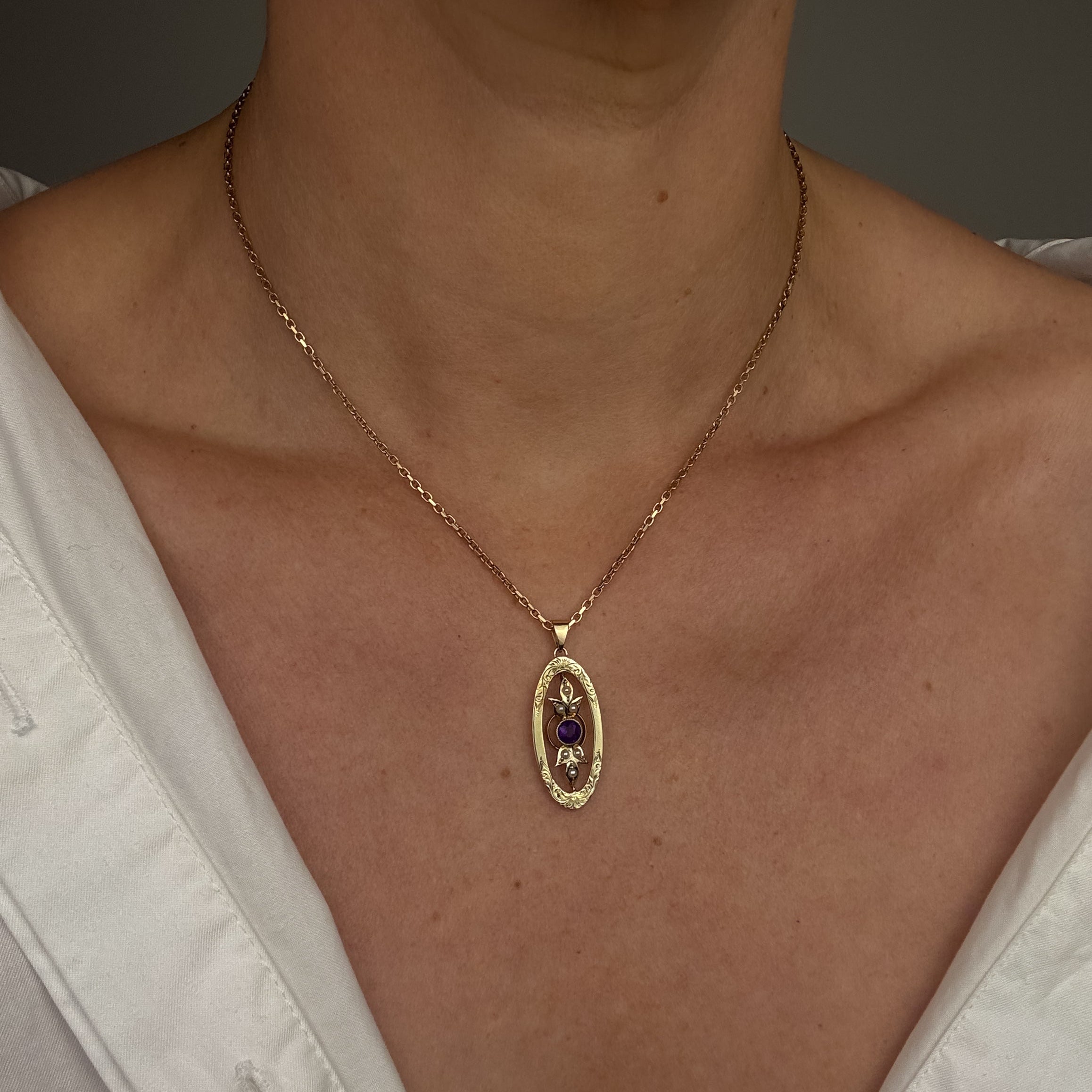 Antique Amethyst and Seed Pearl Pendant