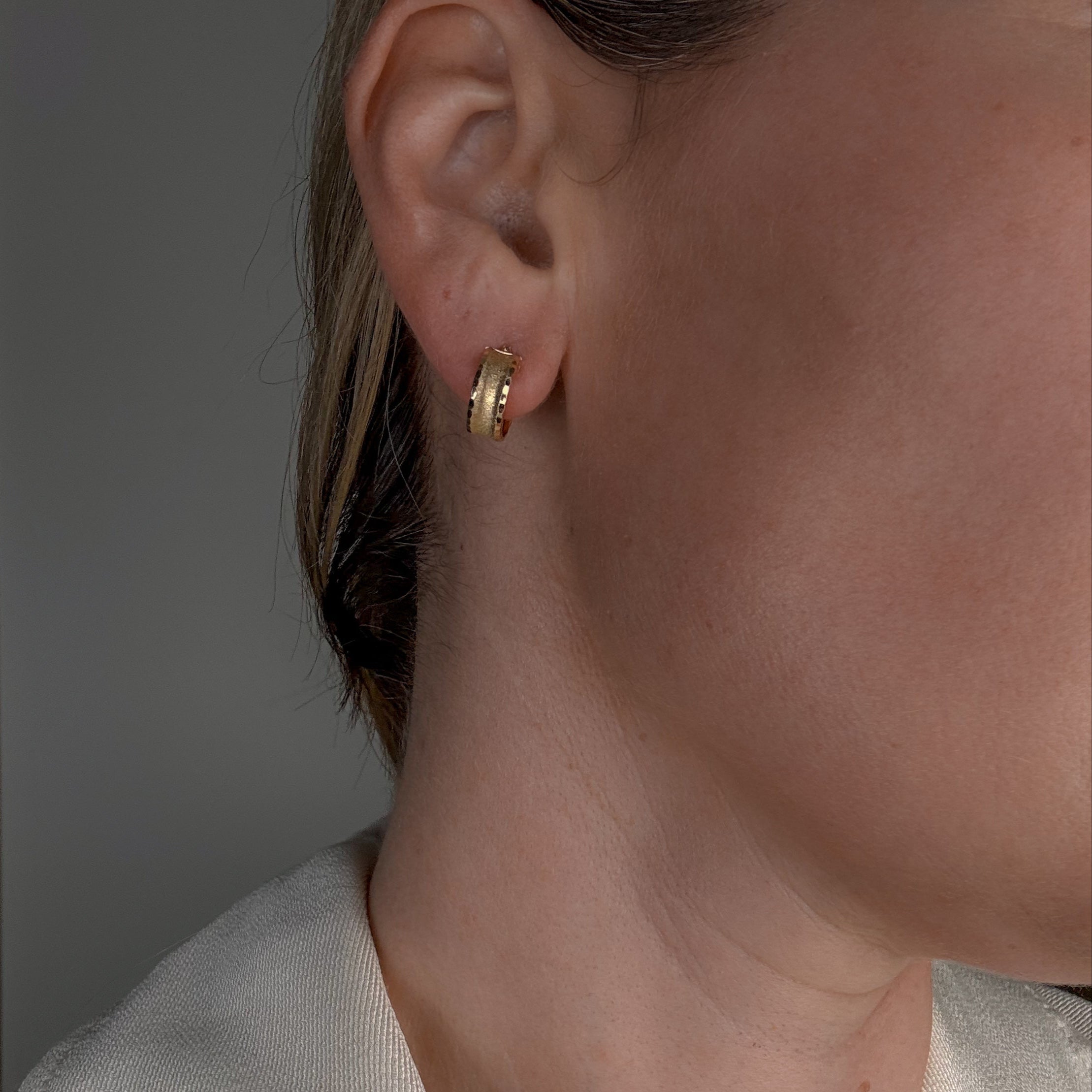14 mm Wide Brushed Gold Hoop Earrings