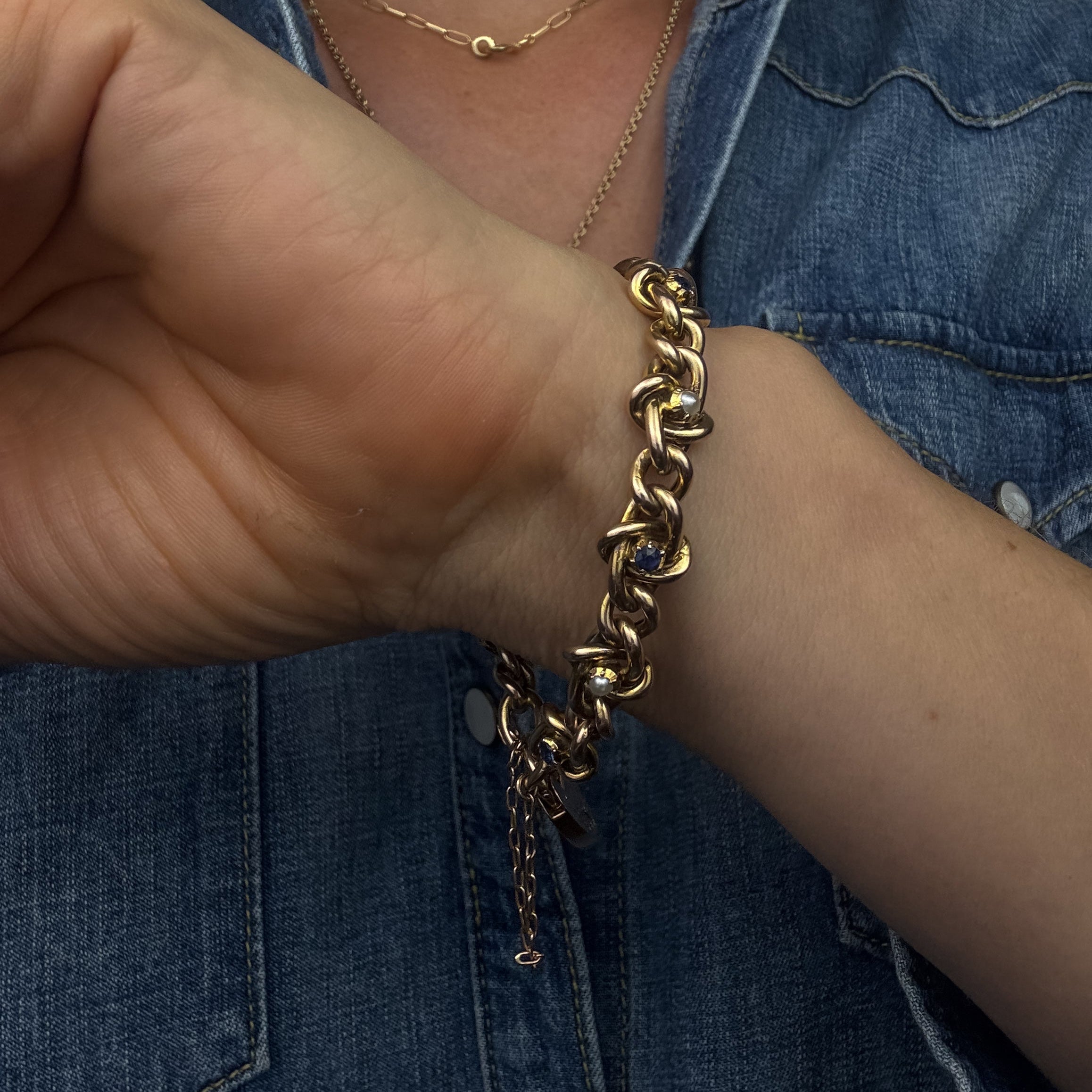 Antique Pearl and Sapphire Curb Bracelet