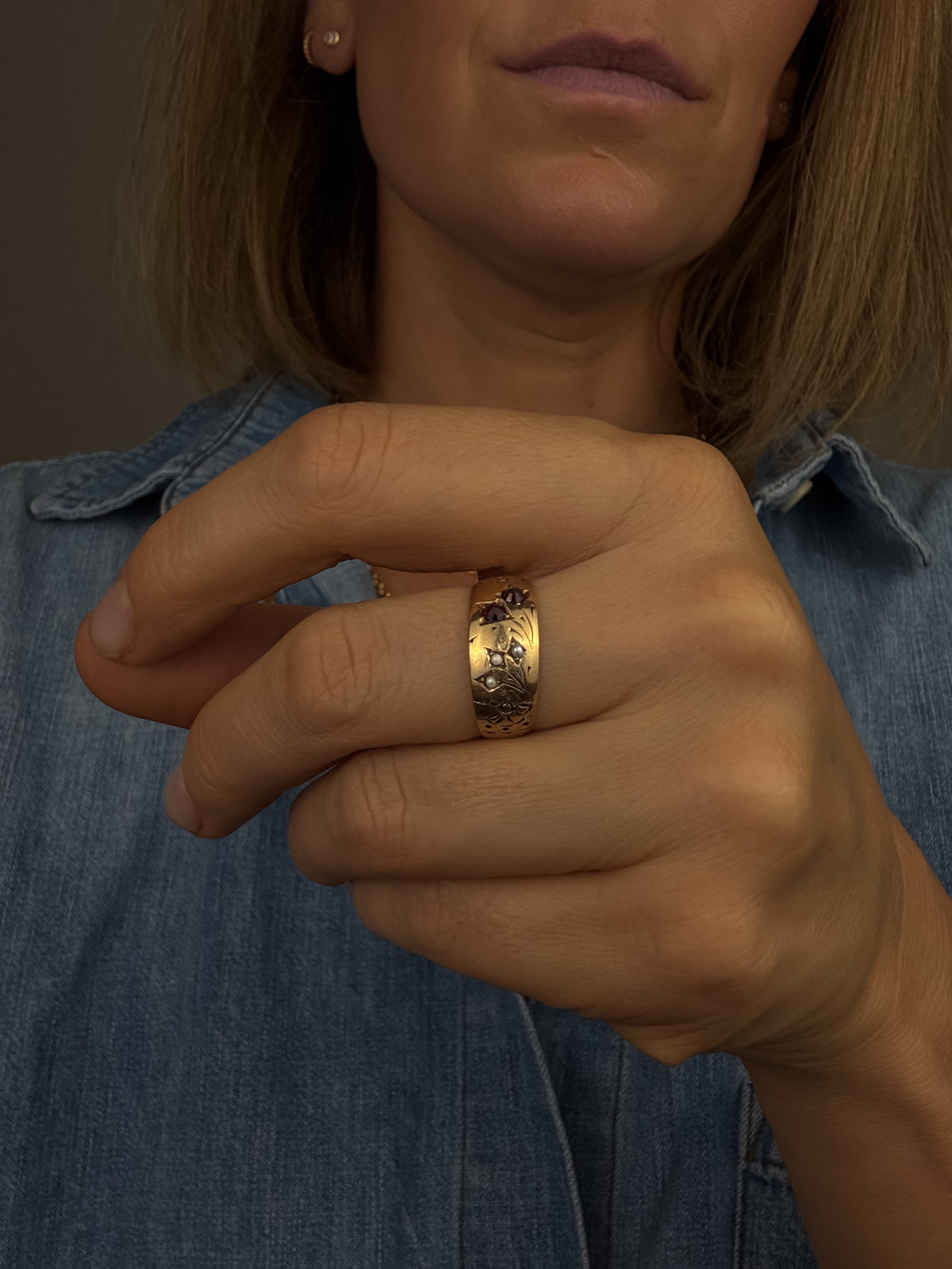 Antique Garnet and Seed Pearl Ring