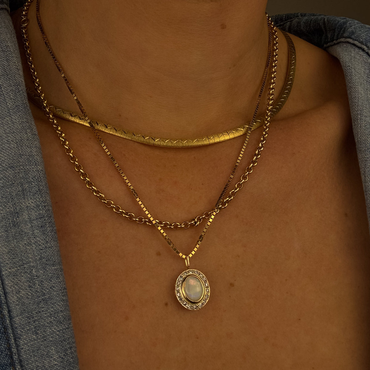 Opal Diamond Halo Pendant