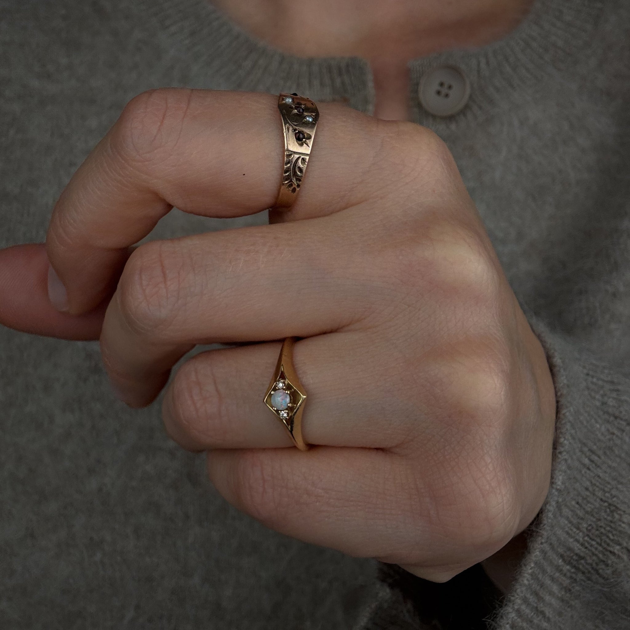 Garnet and Seed Pearl Ring