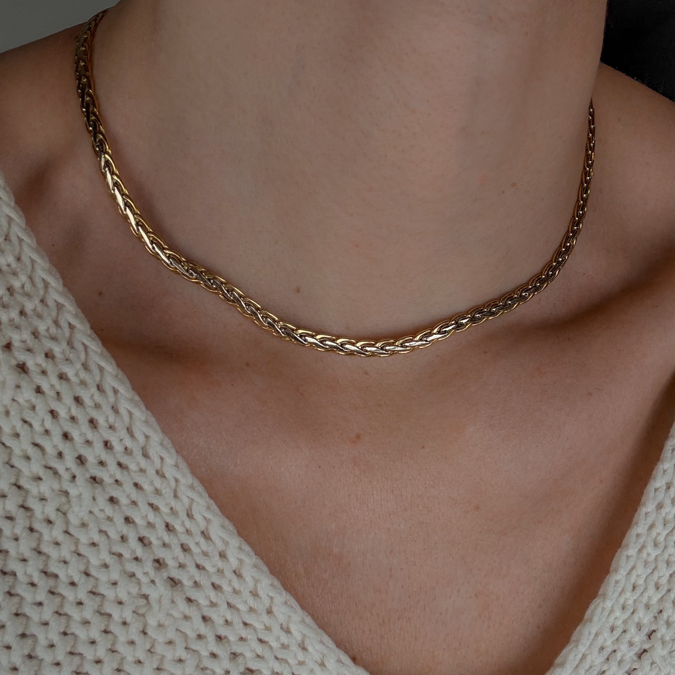 16" Two-Tone Gold Braided Chain Necklace