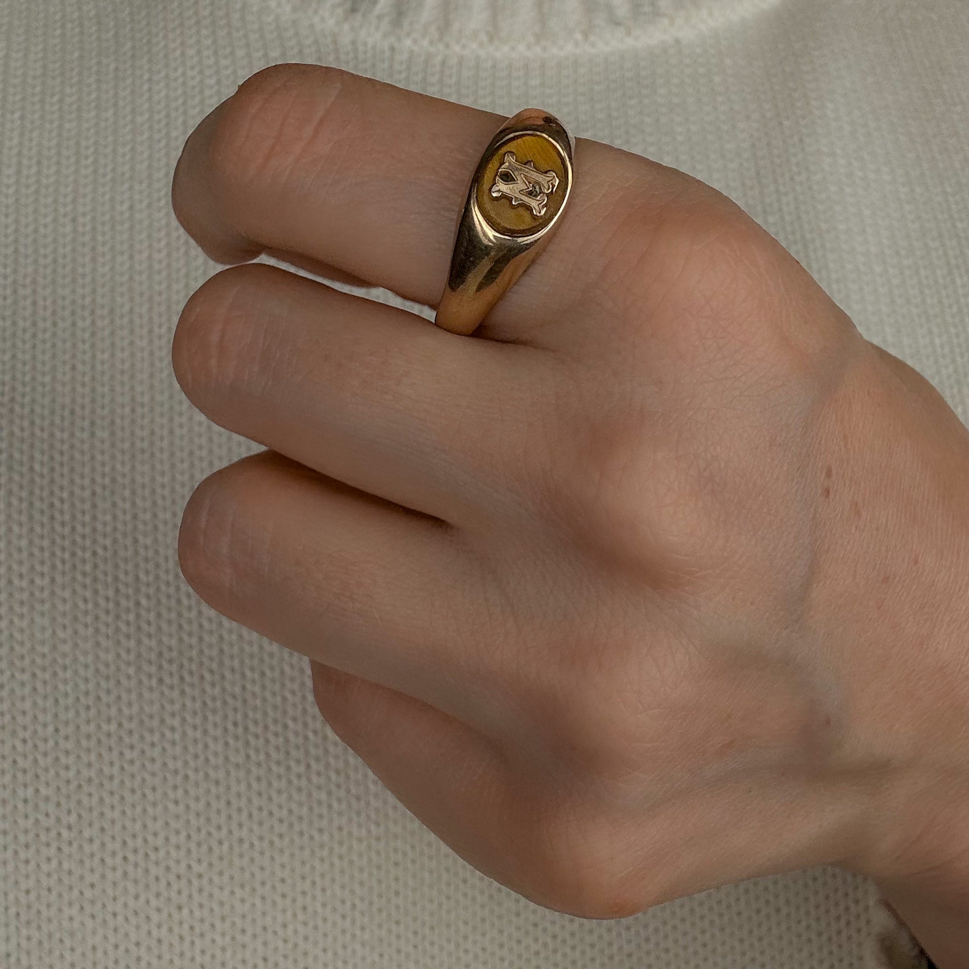 'M' Tiger's Eye Signet