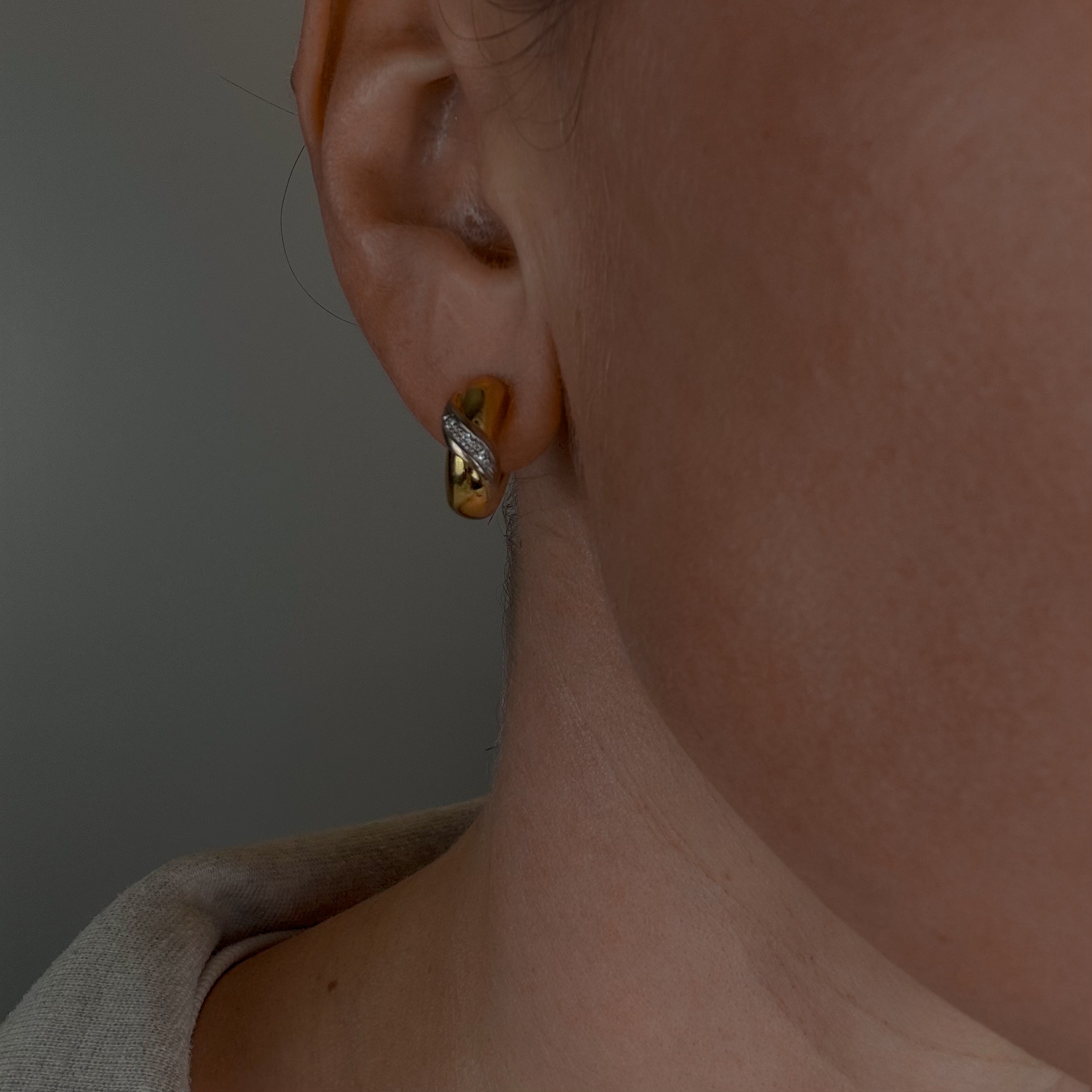17.7 mm Chubby Gold Half-Hoop Earrings with Diamond Detail