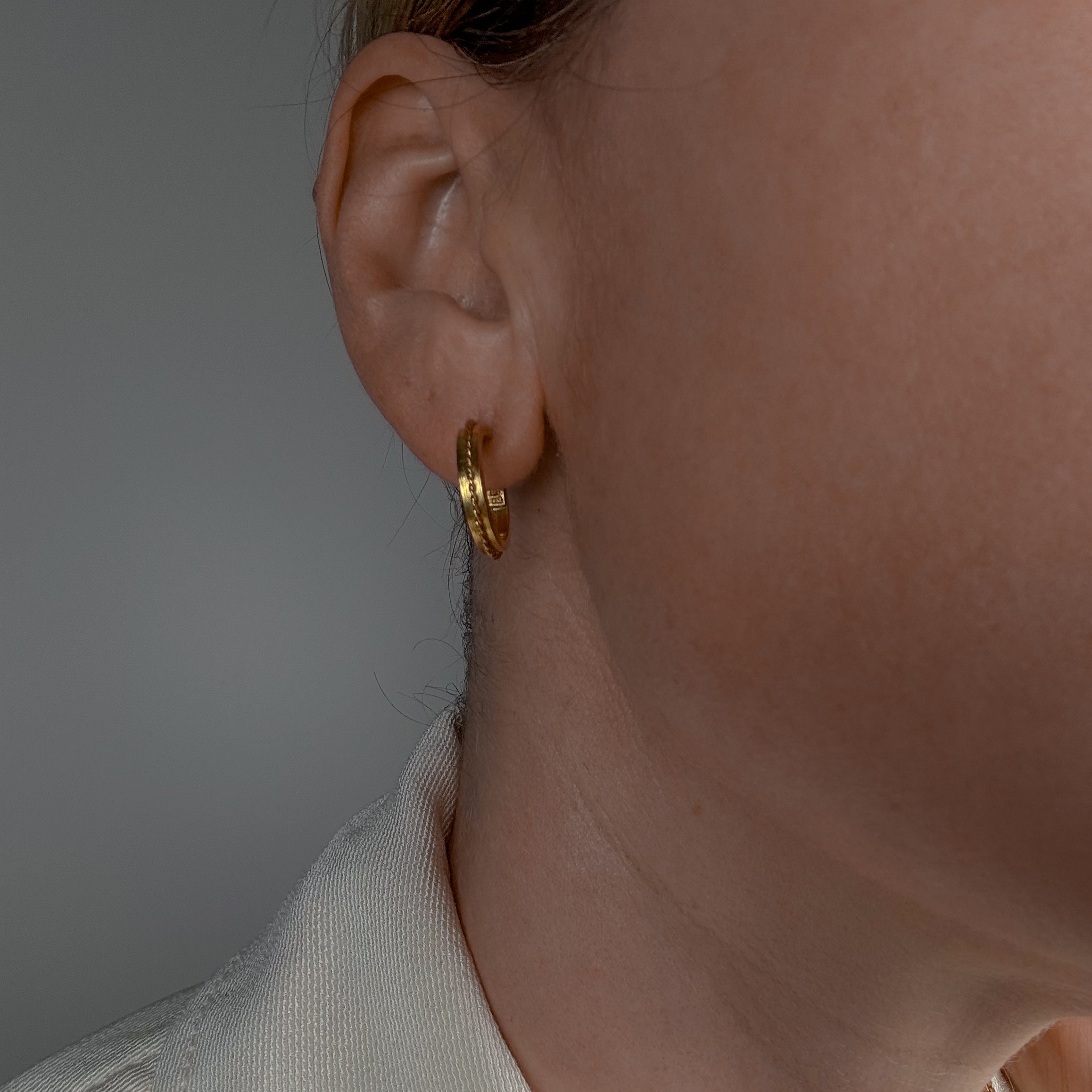 21.1 mm Gold Rope Detailing Drop Hoop Earrings