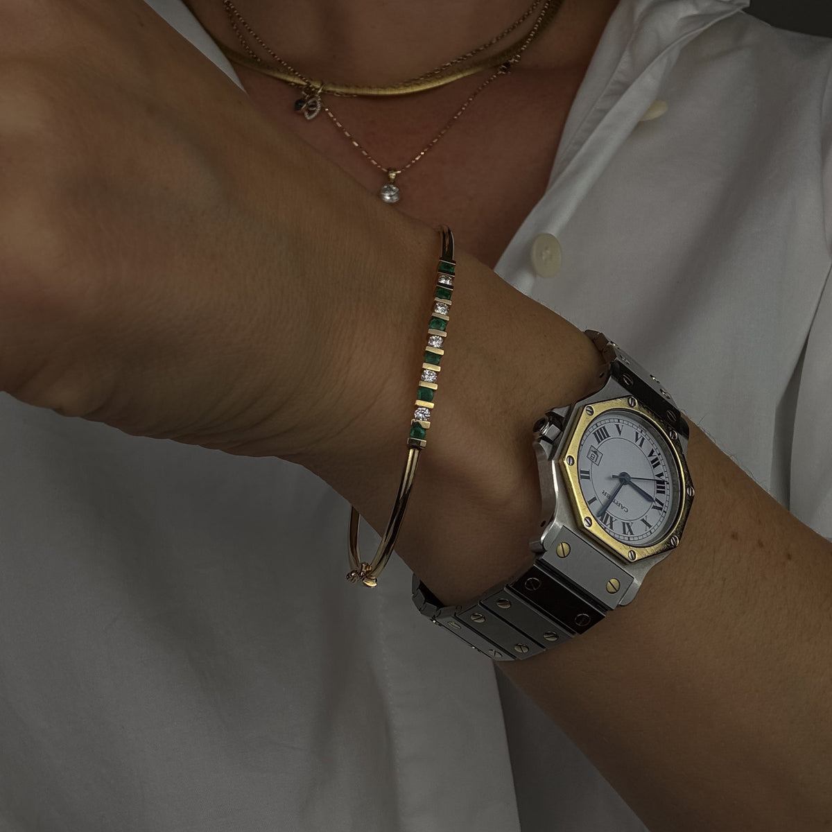 65mm Emerald and Diamond Bangle