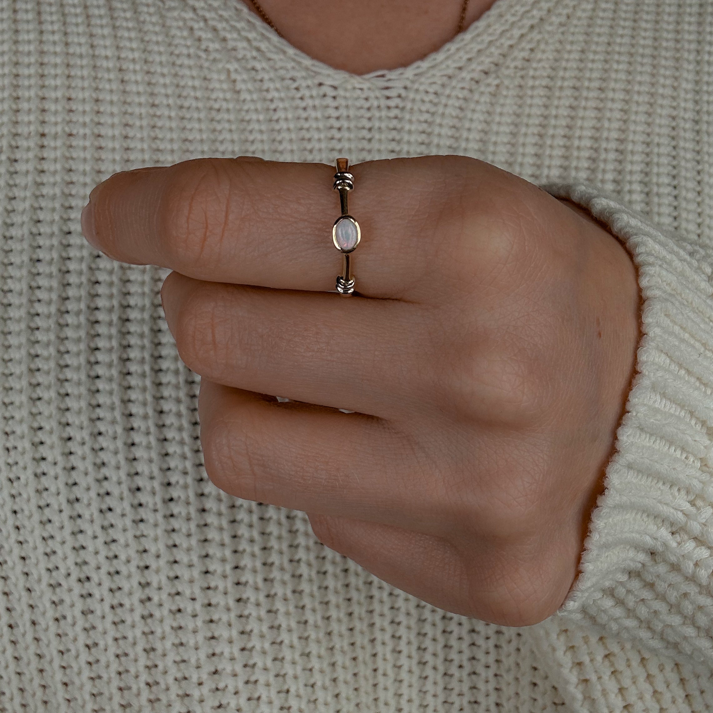 Bezel Set Opal Two Tone Gold Band