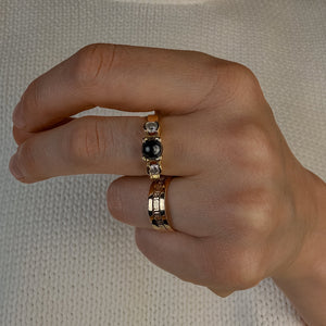 Hematite and Diamond Trilogy Ring