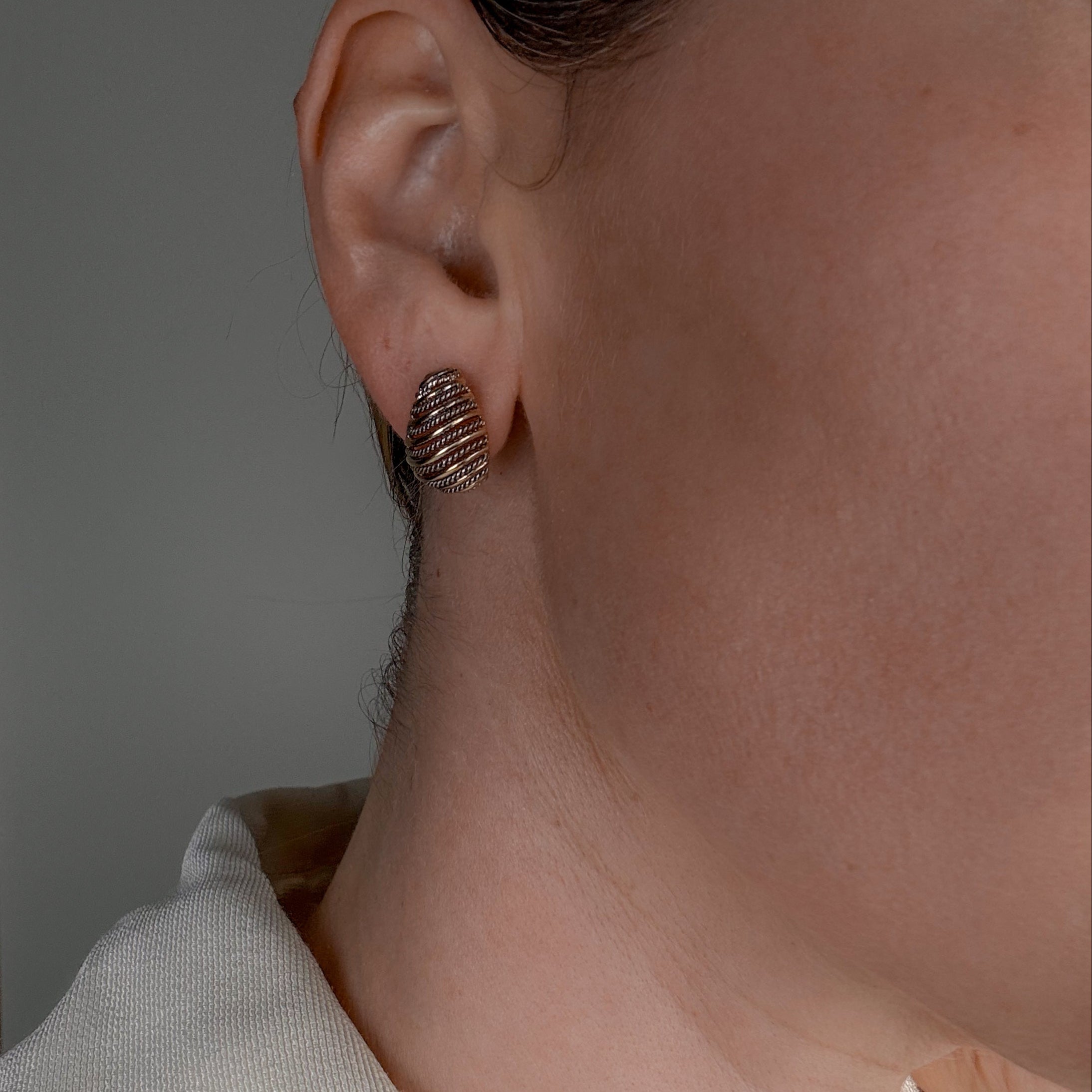 Alternating Chain Two-Tone Gold Hoop Earrings