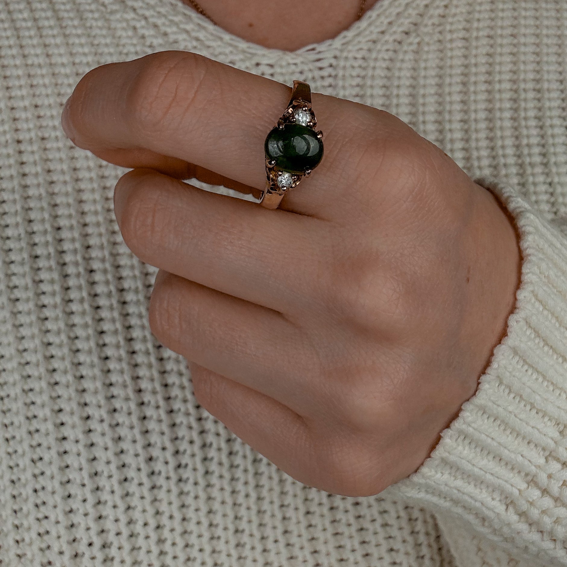 Nephrite and Diamond Ring