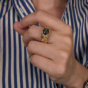 Gold Nugget Black Star Sapphire Ring
