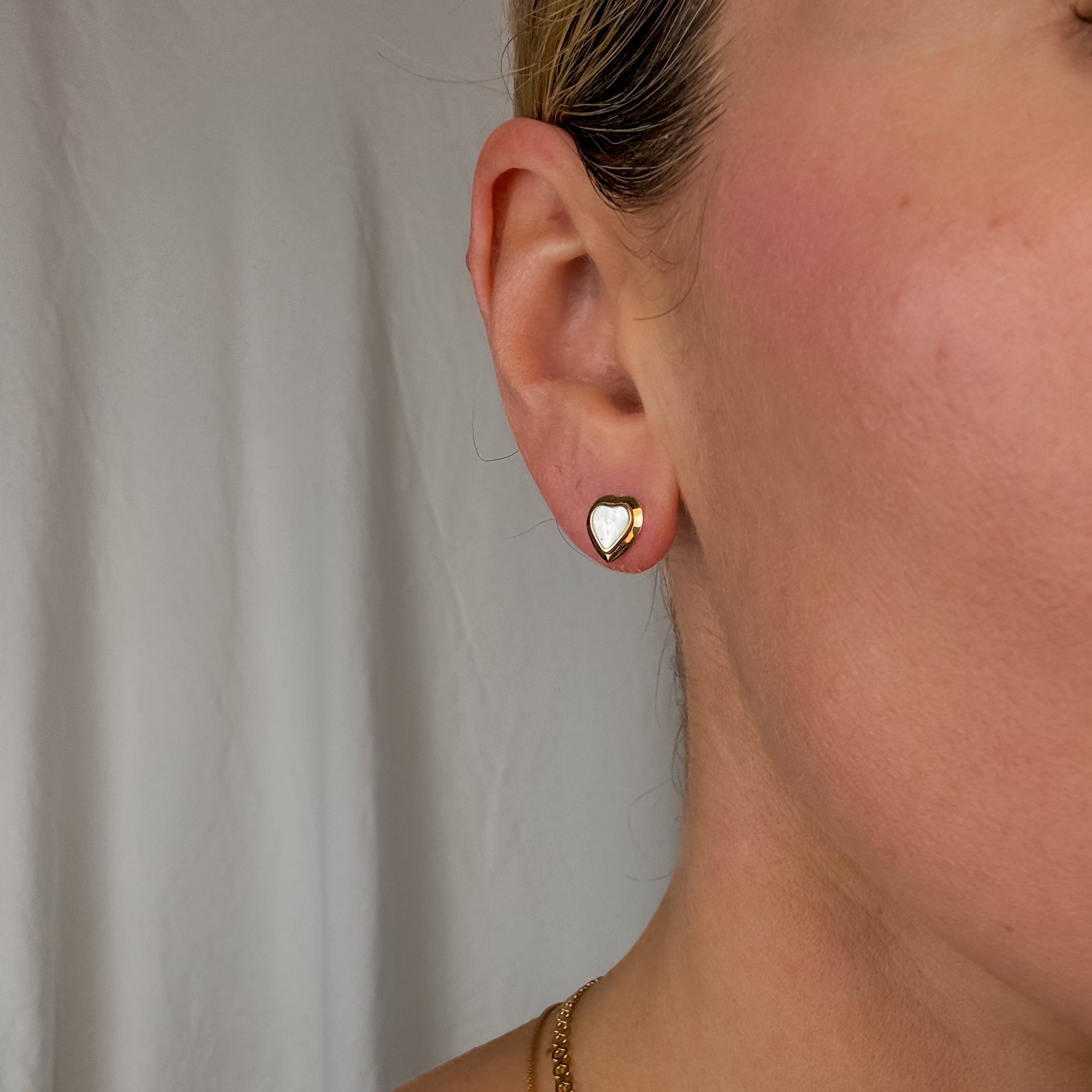 Mother of Pearl Heart Stud Earrings