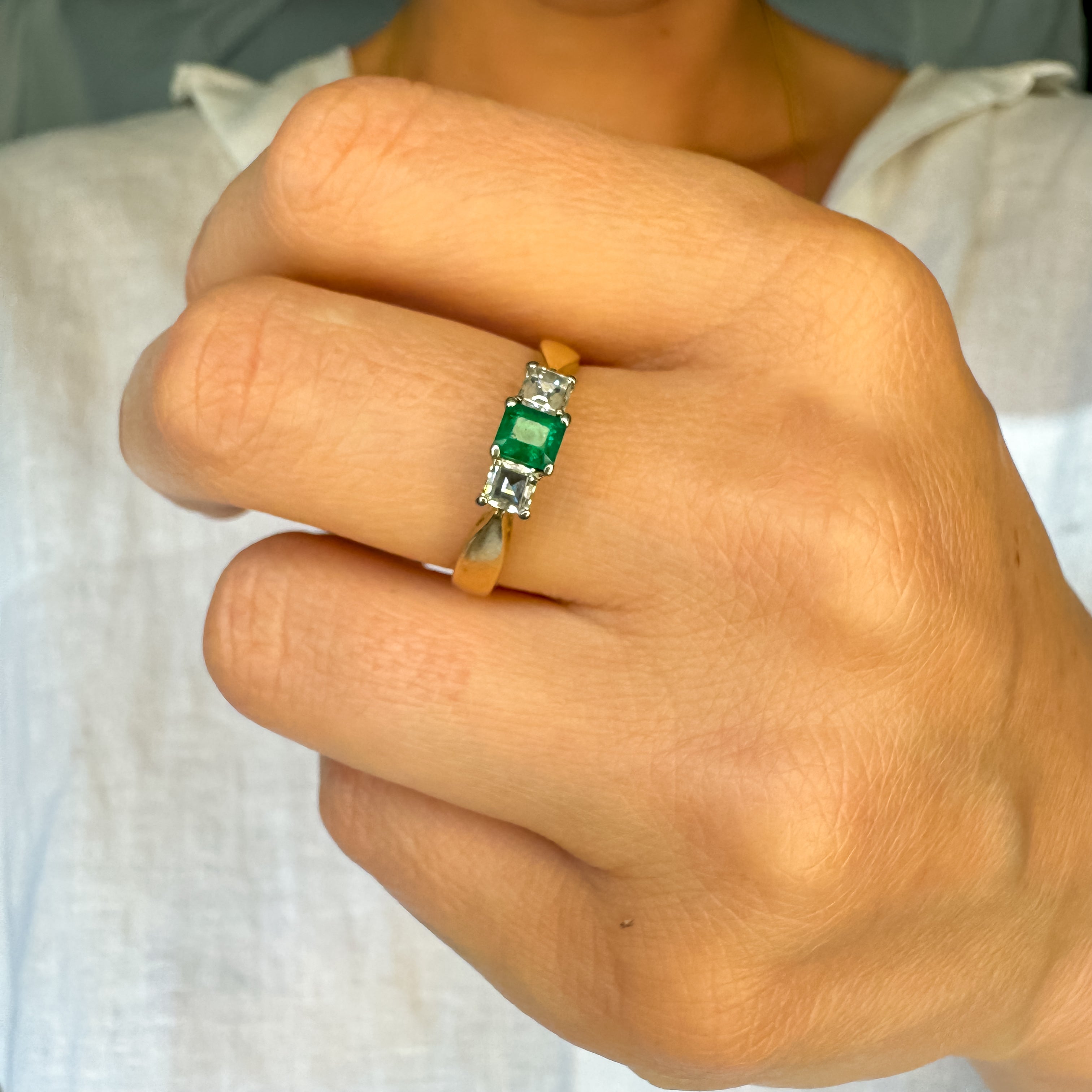 Emerald and Diamond Trilogy Ring