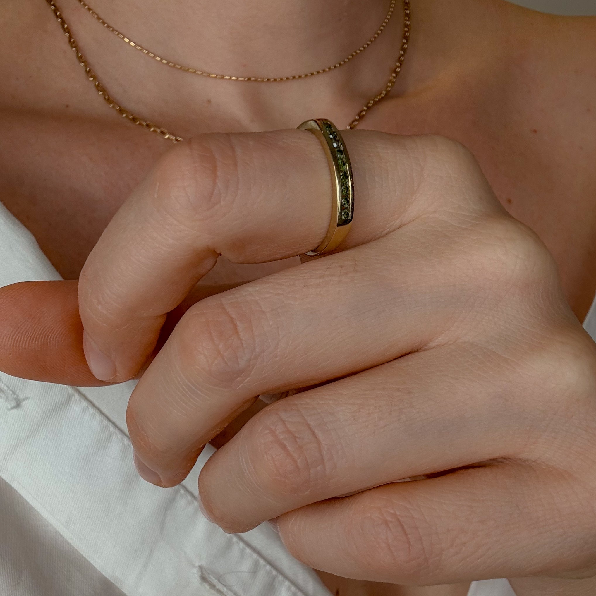 Green Sapphire Channel Set Gold Band