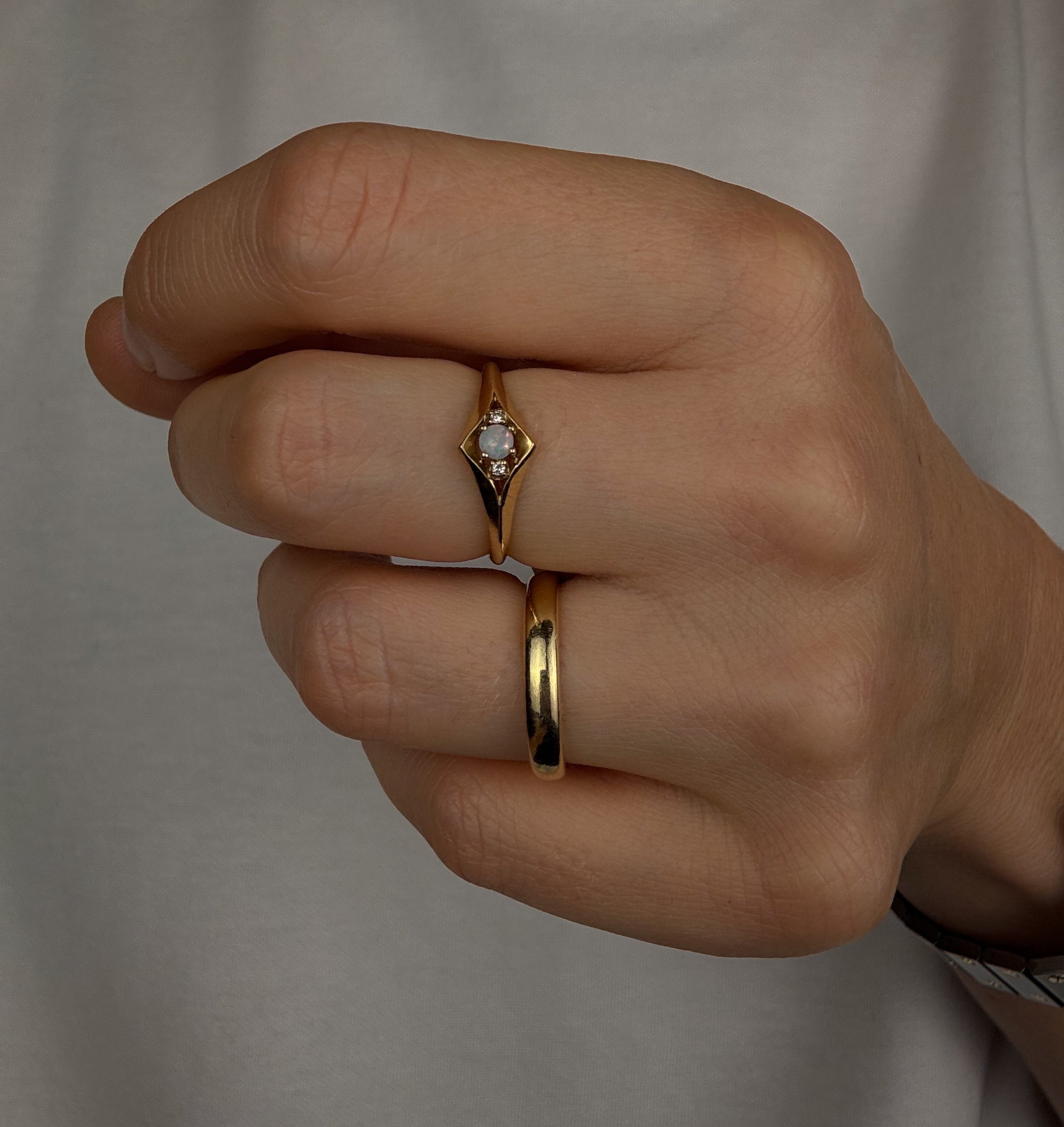 Dainty Opal and Diamond Ring