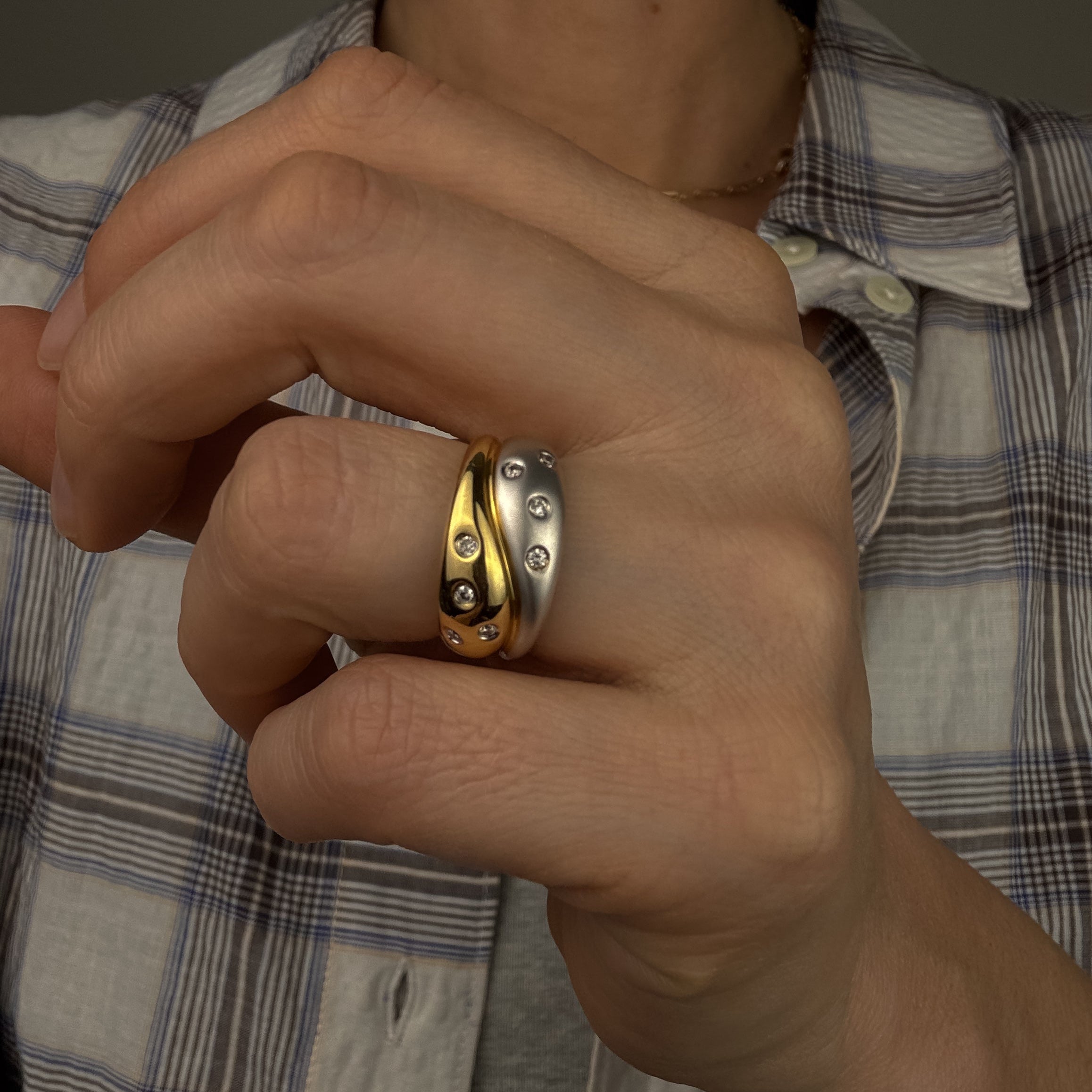 Two-Tone Diamond Bypass Ring