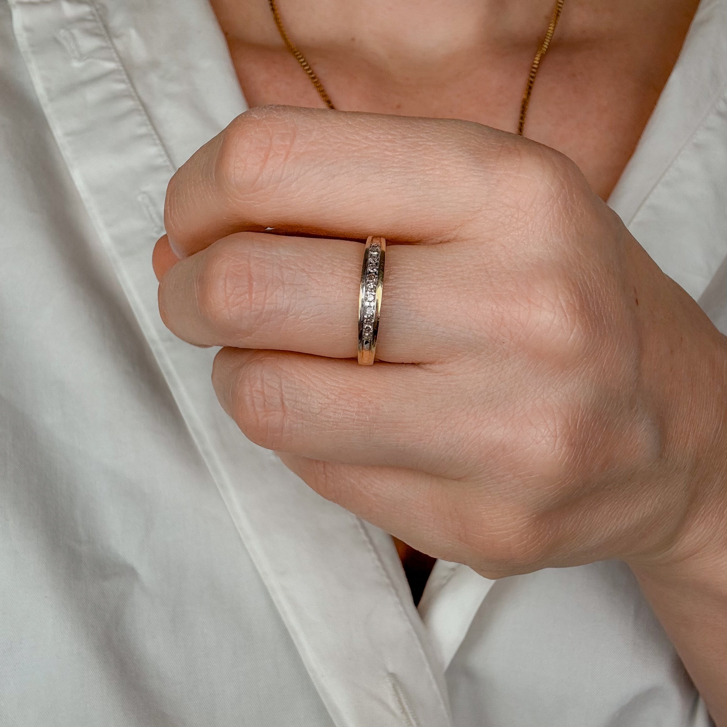 11 Diamond Channel Set Gold Band