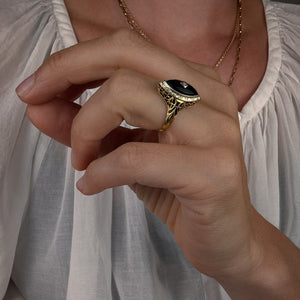 Onyx and Seed Pearl Ring