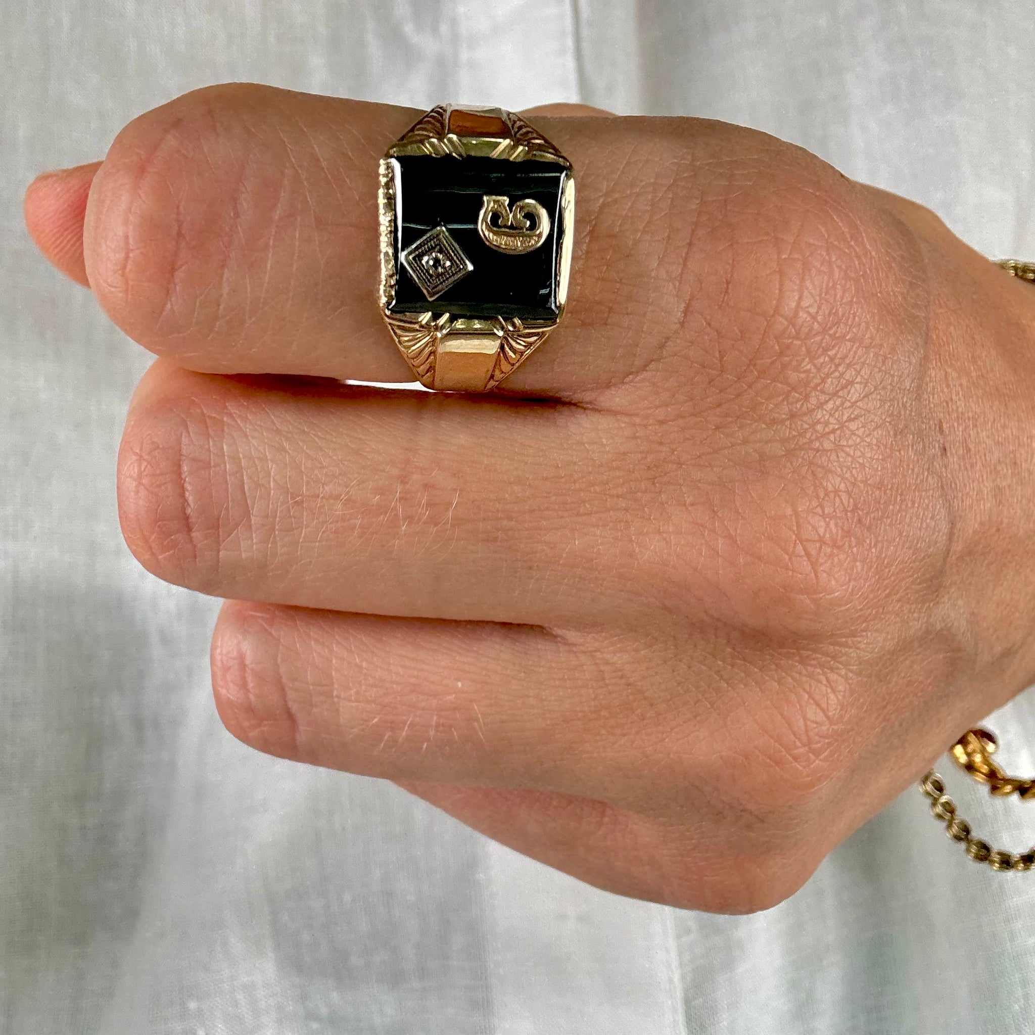 vintage 'C' Onyx Signet Ring