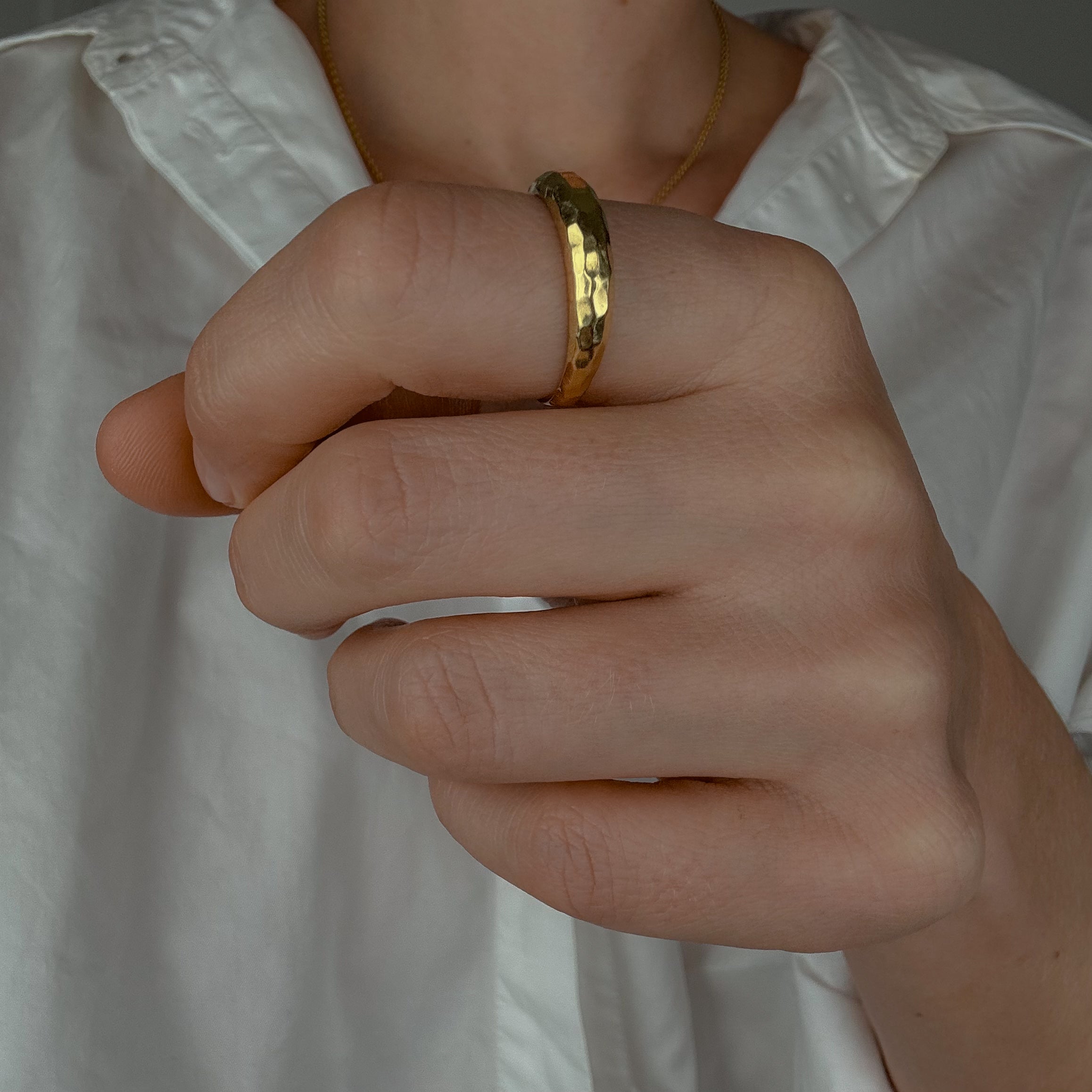 Hammered Domed Yellow Gold Band