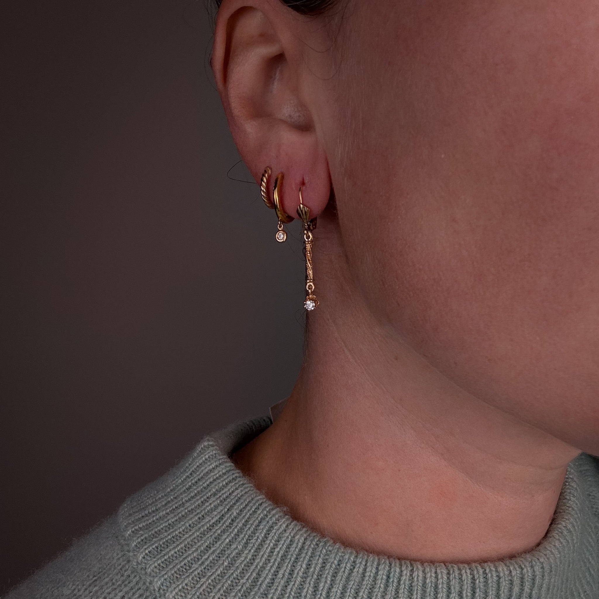 Antique Drop Bar Diamond Hoops