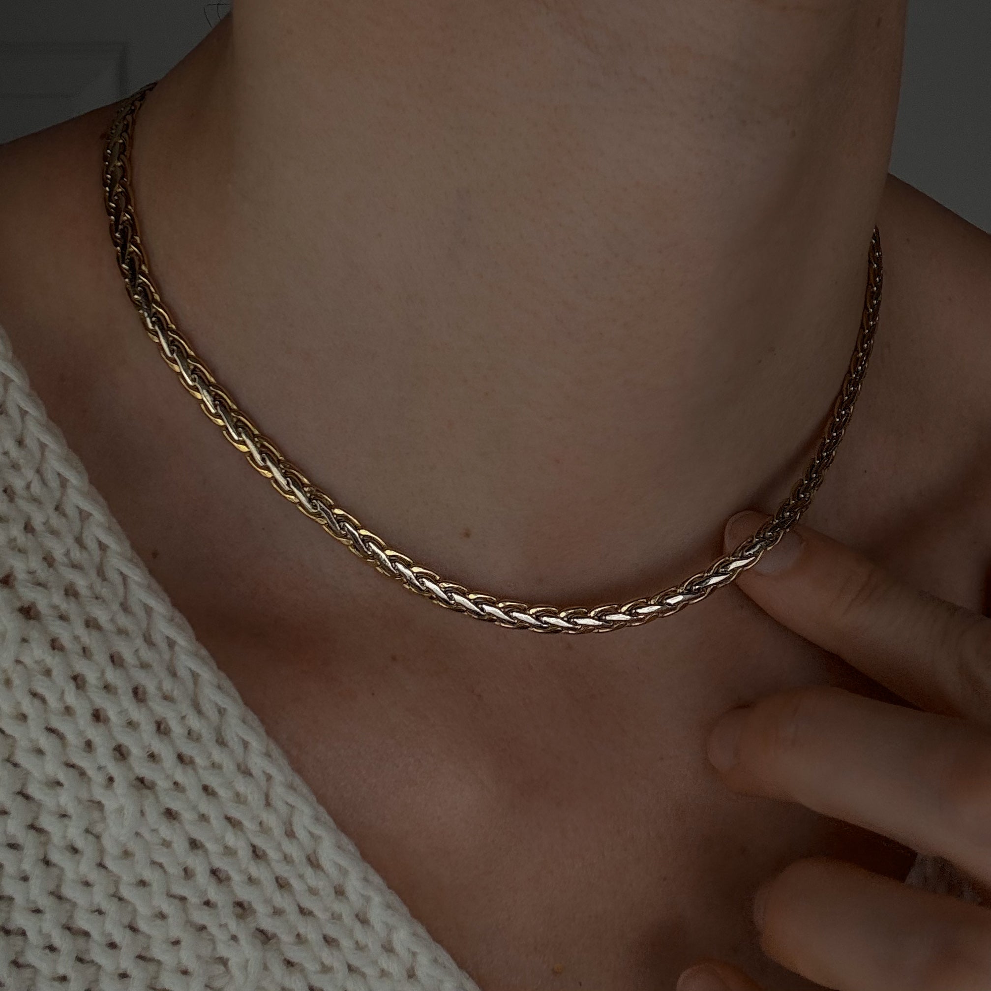 16" Two-Tone Gold Braided Chain Necklace