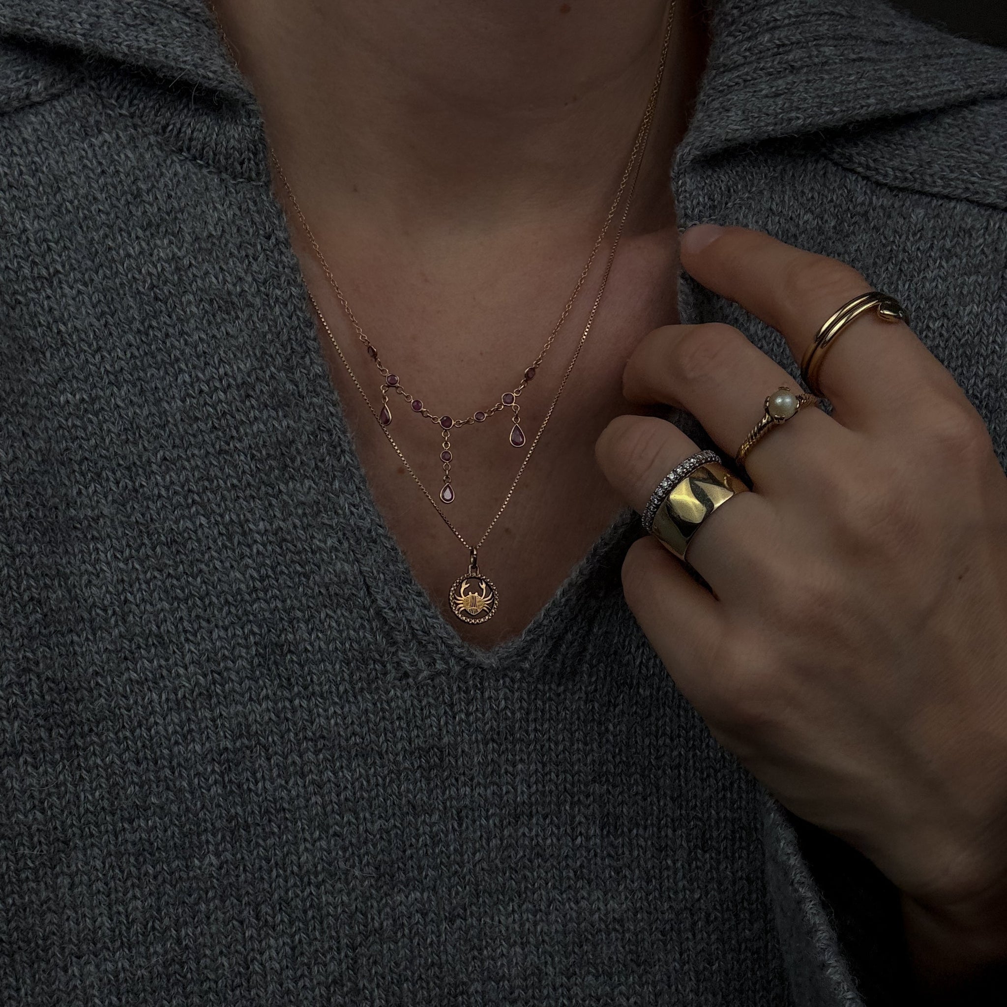 Circular Cancer Zodiac Charm