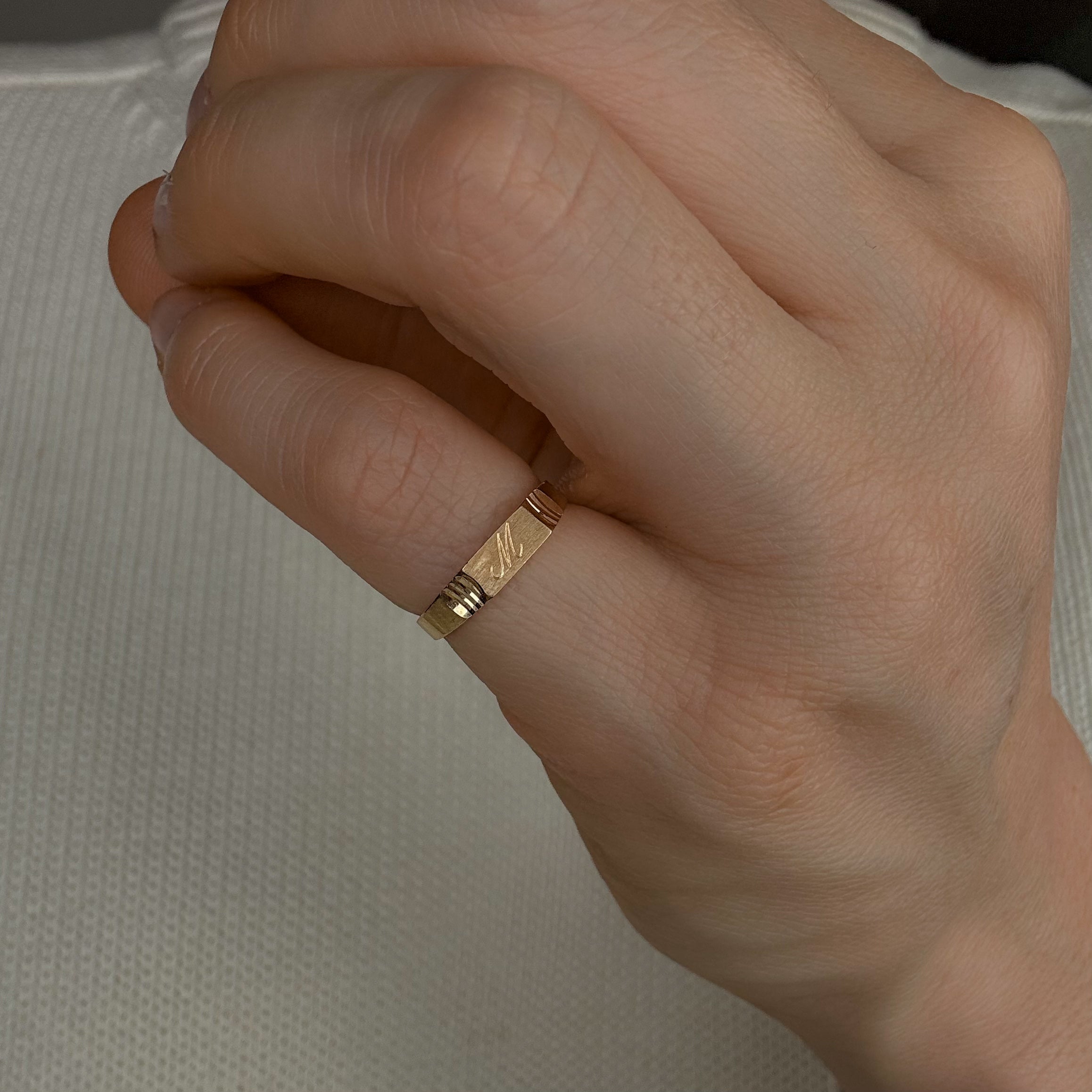 Dainty 'M' Bar Signet Ring