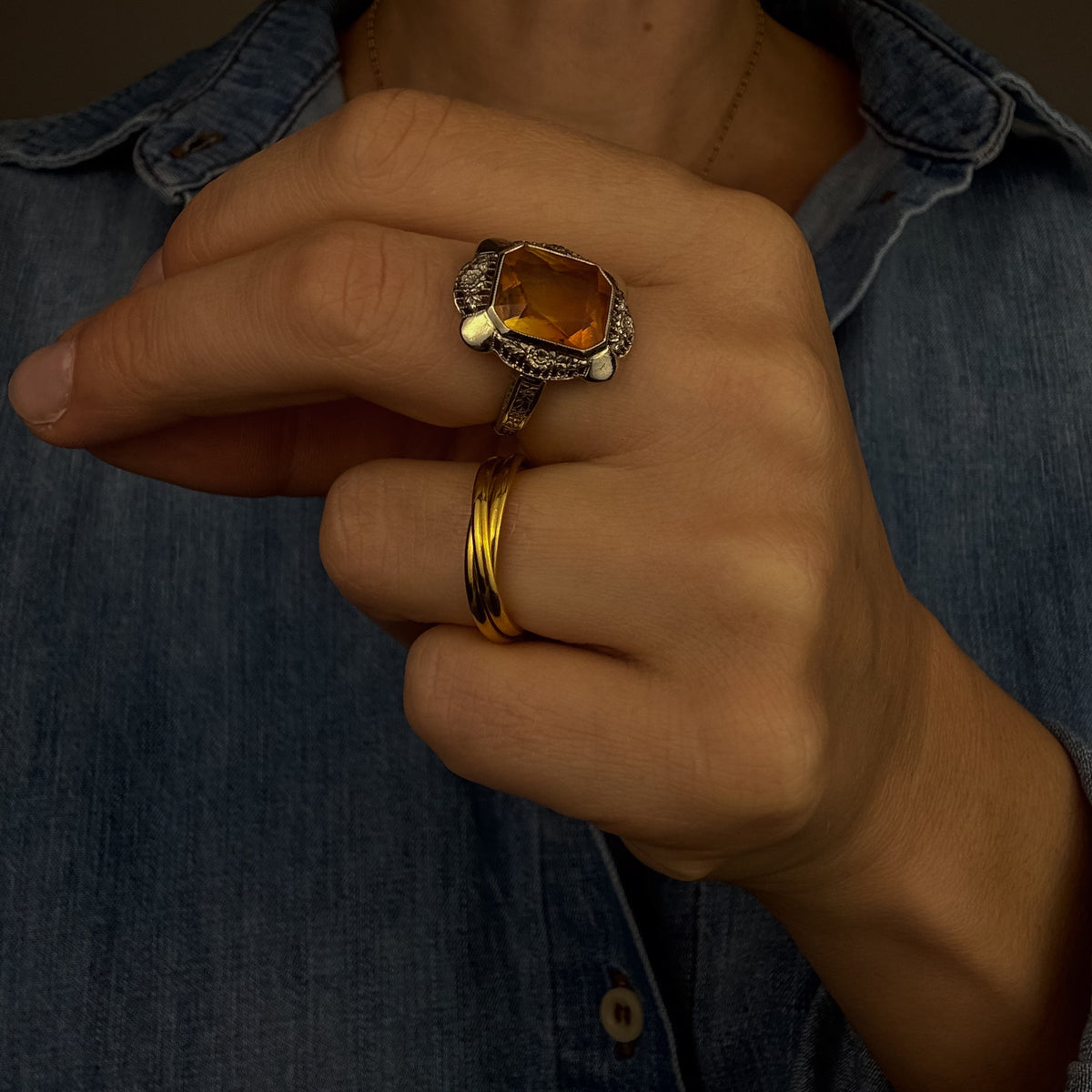 White Gold Citrine Ring