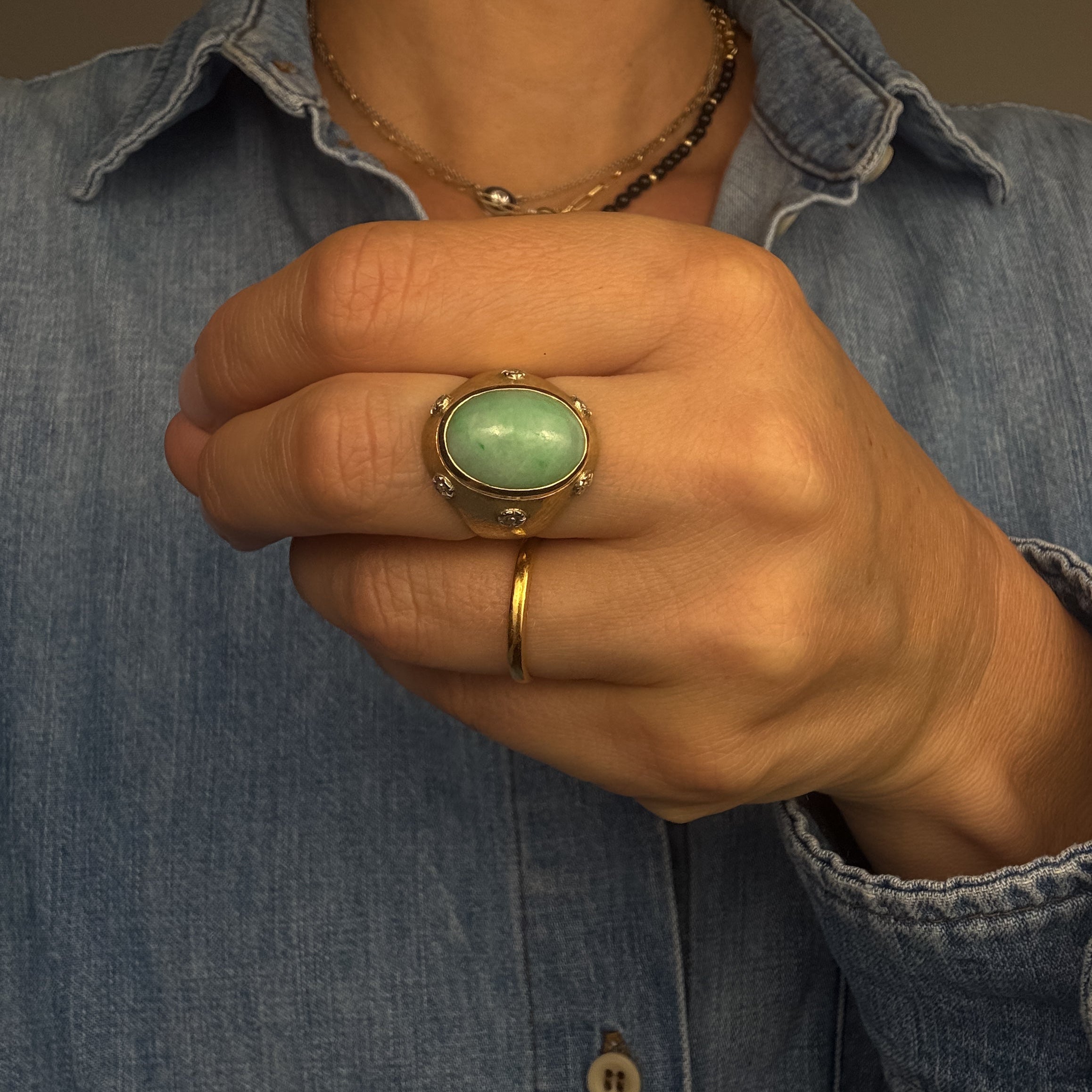 Cabochon Jade and Diamond Ring