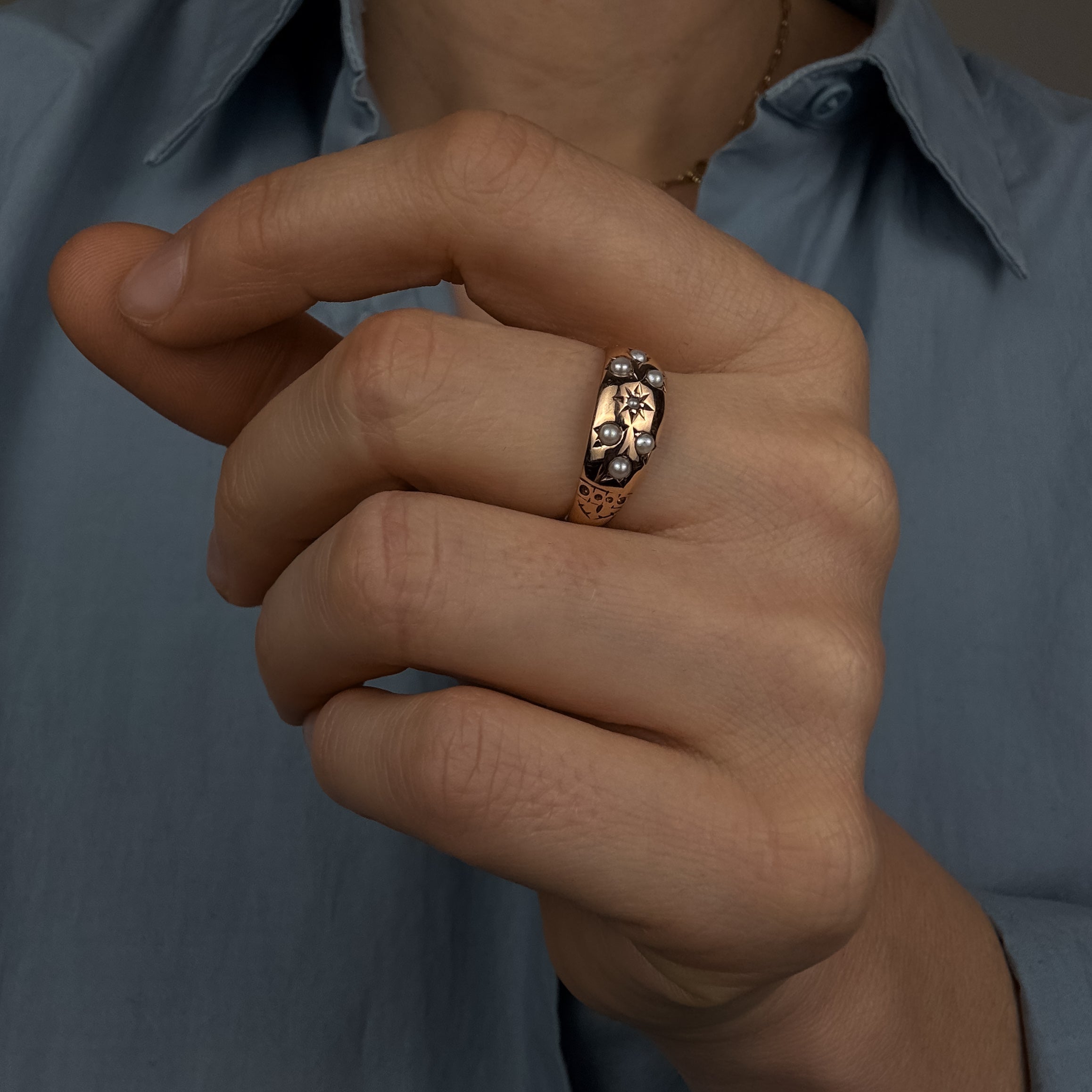 Antique Floral Seed Pearl Ring