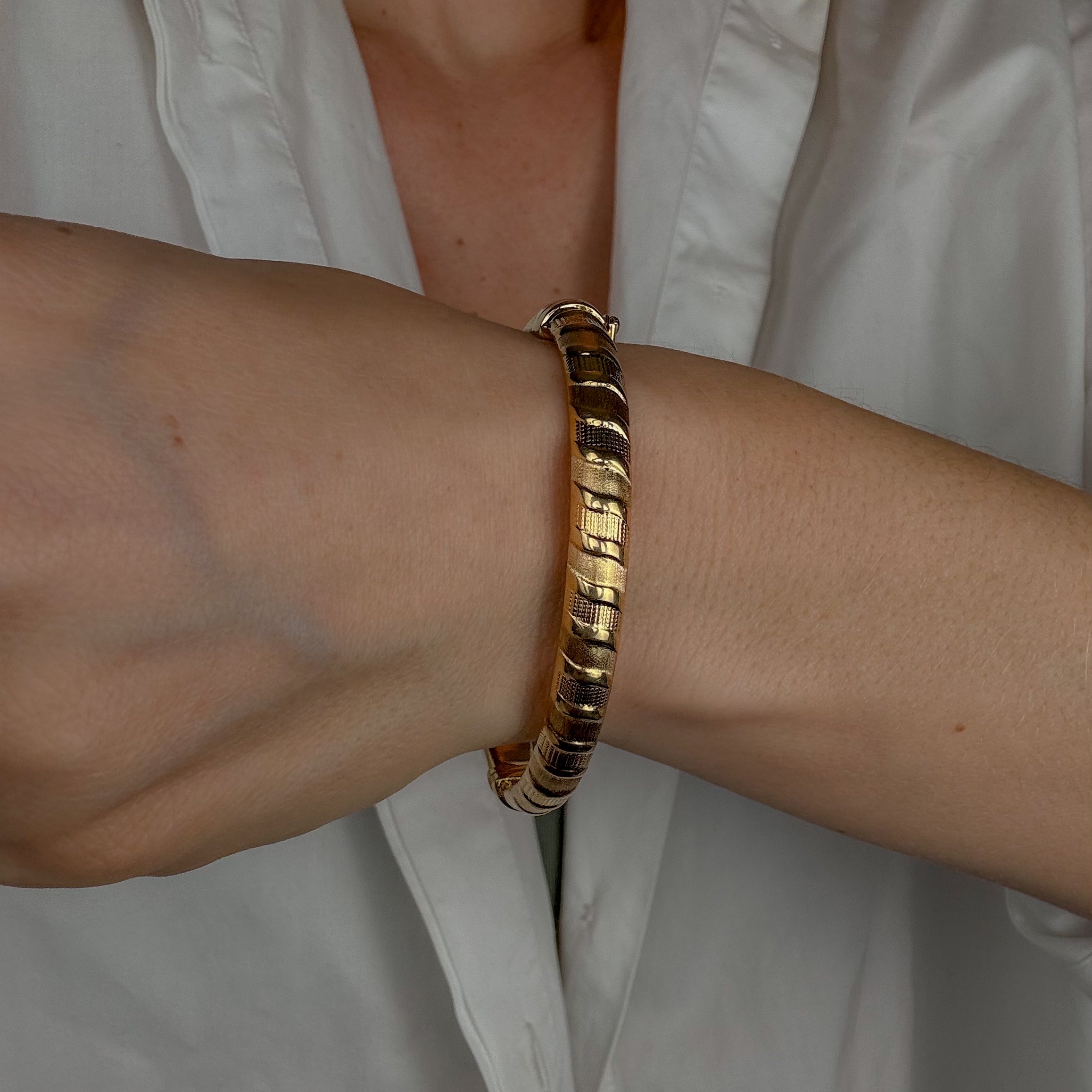 Multi-Texture Gold Bangle Bracelet