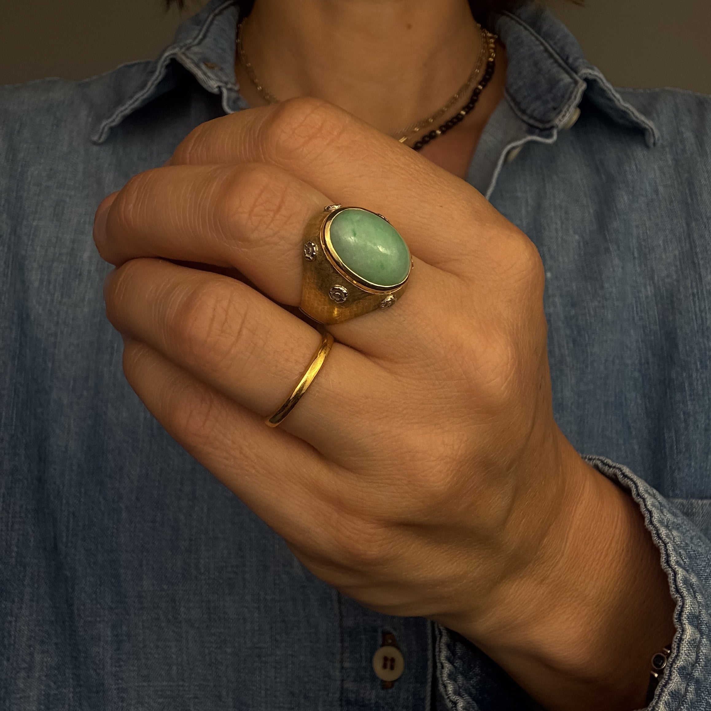 Cabochon Jade and Diamond Ring