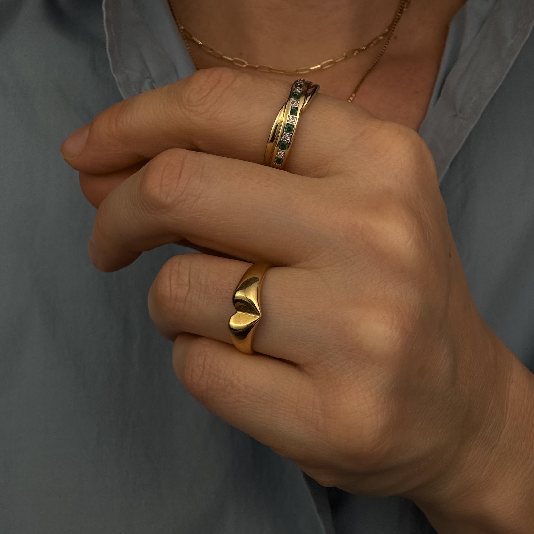 Emerald and Diamond Bypass Ring